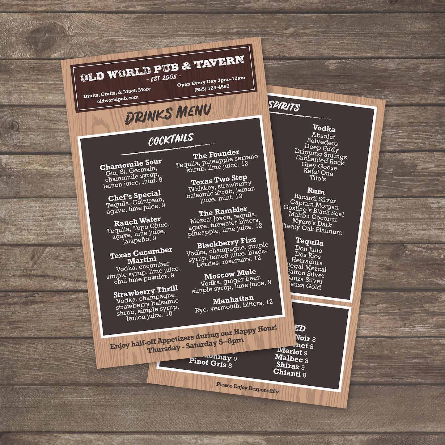 Old World Pub Menu Template 5.5" x 8.5" - TerraSlate Inc.