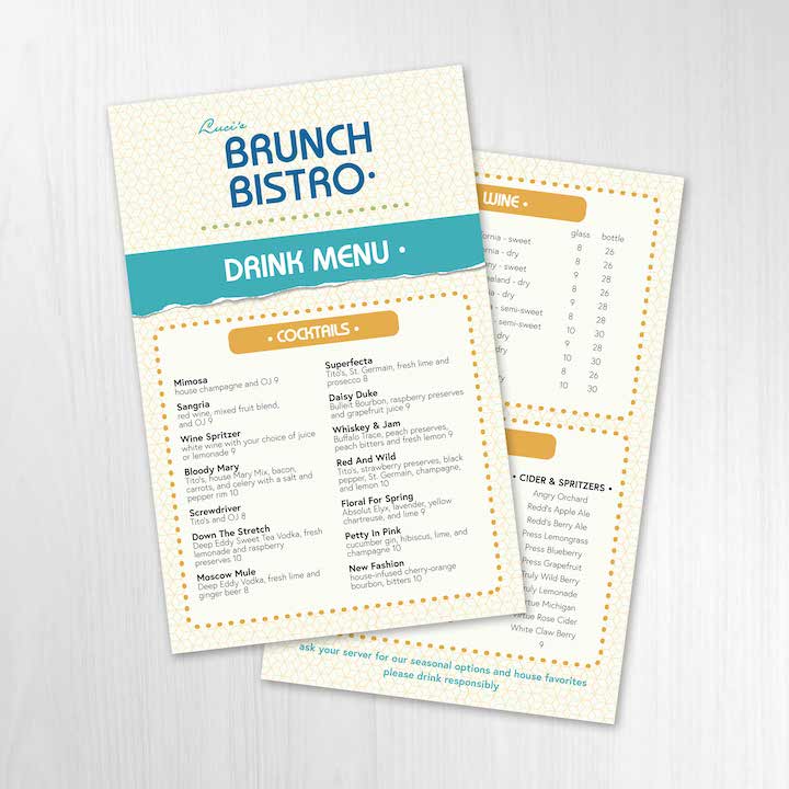Modern Bistro Menu Template 5.5" x 8.5" - TerraSlate Inc.