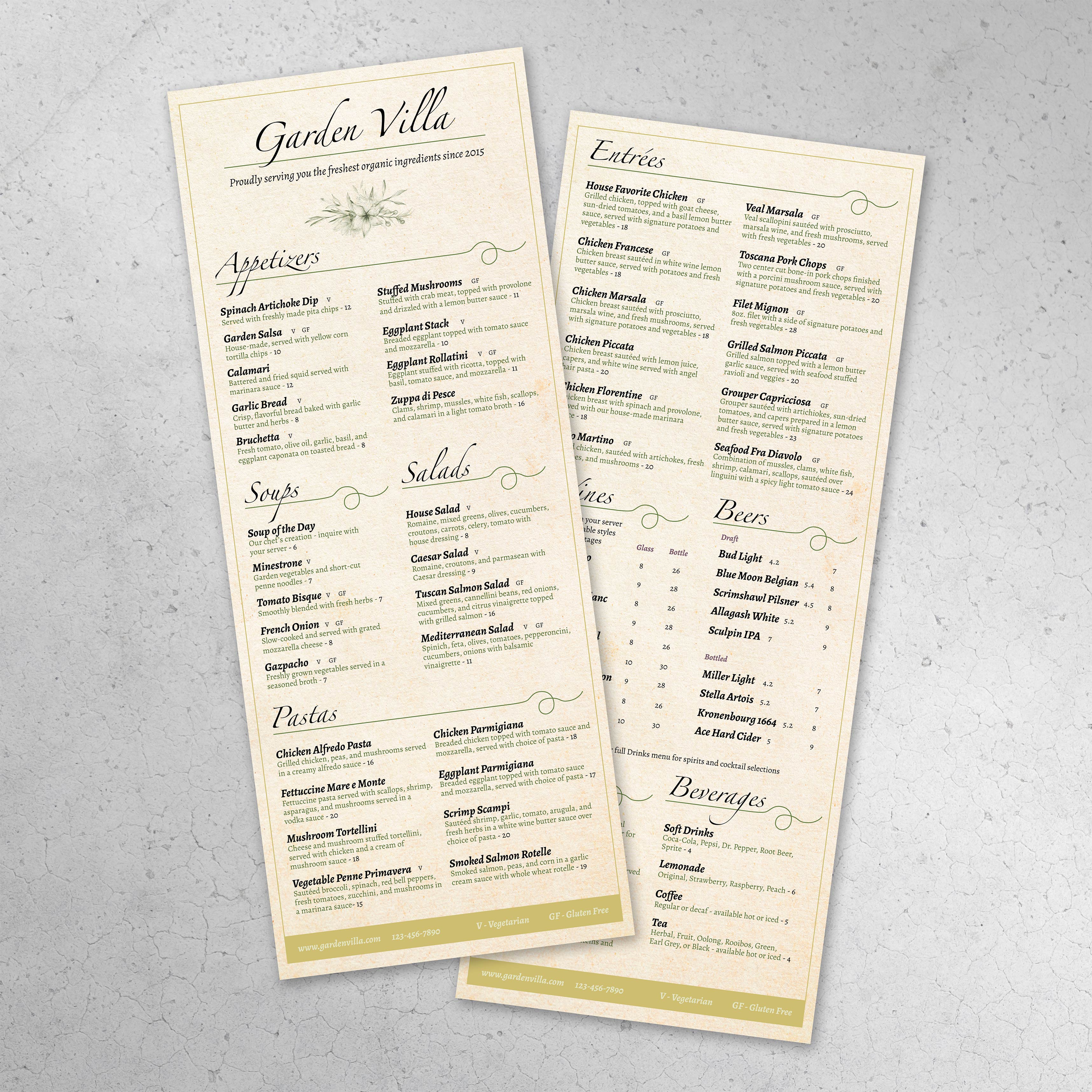Italian Garden Menu Template 6" x 15" - TerraSlate Inc.