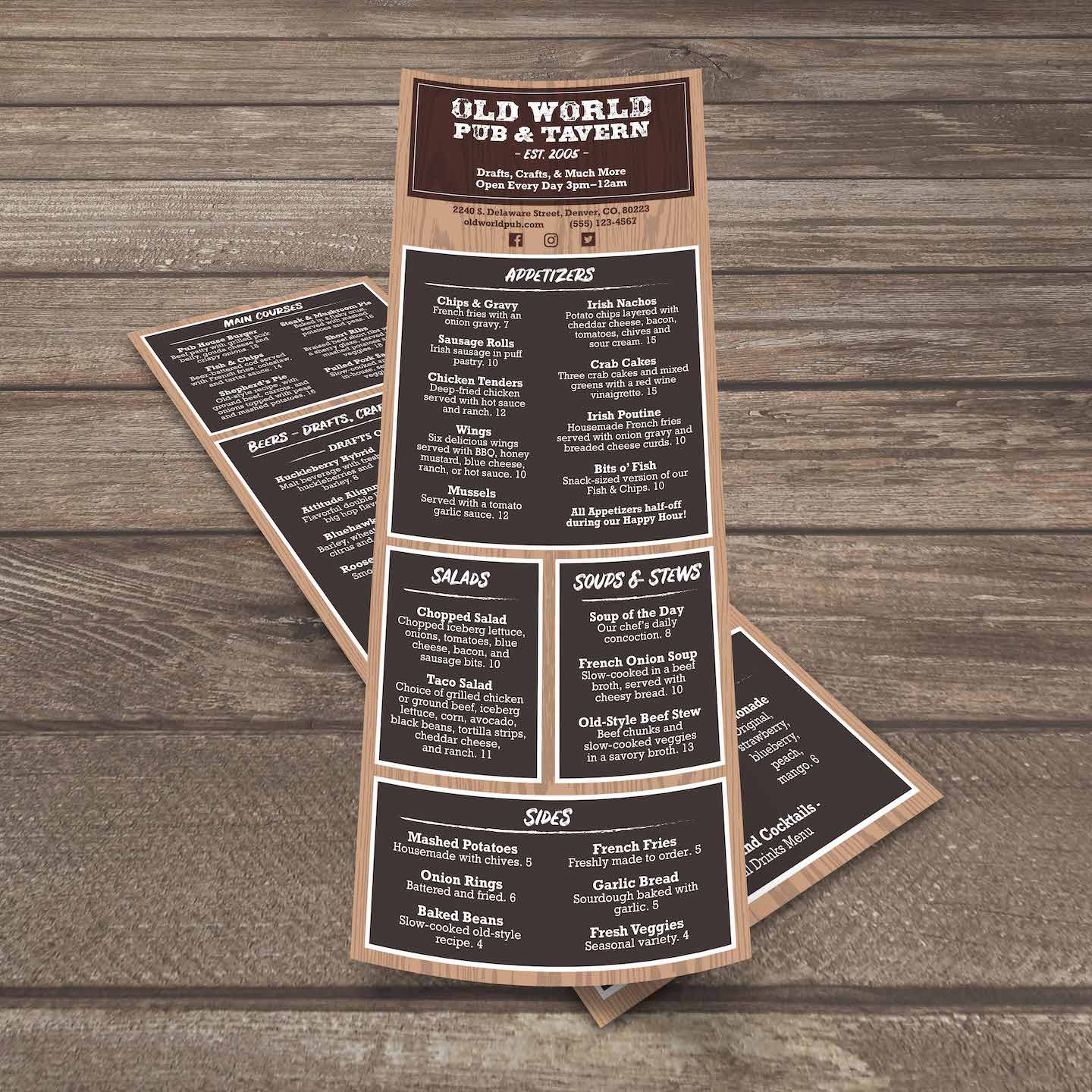 Old World Pub Menu Template 6" x 15" - TerraSlate Inc.