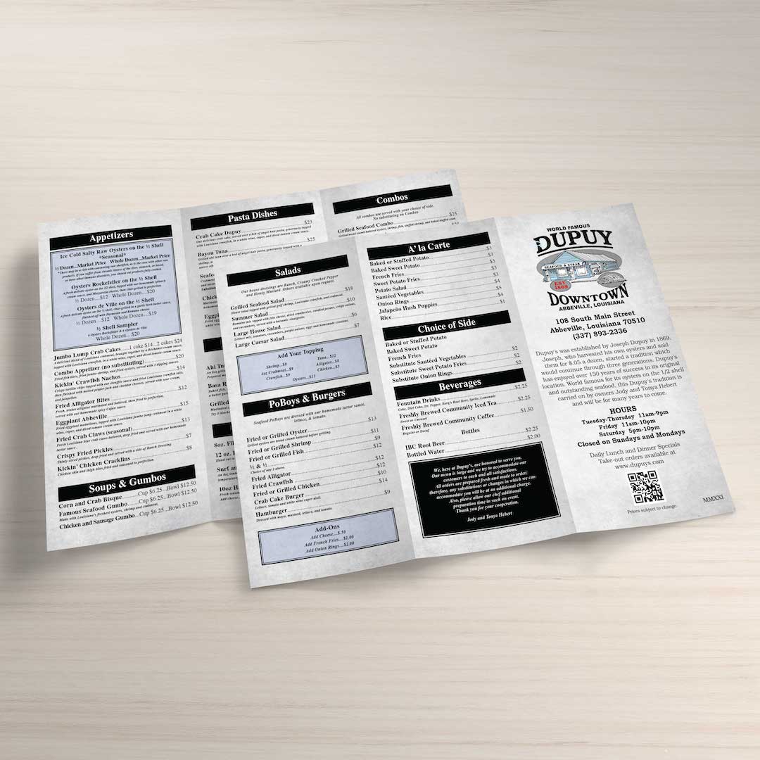 8.5" x 11" Tri-Fold Waterproof Menus - TerraSlate Inc.