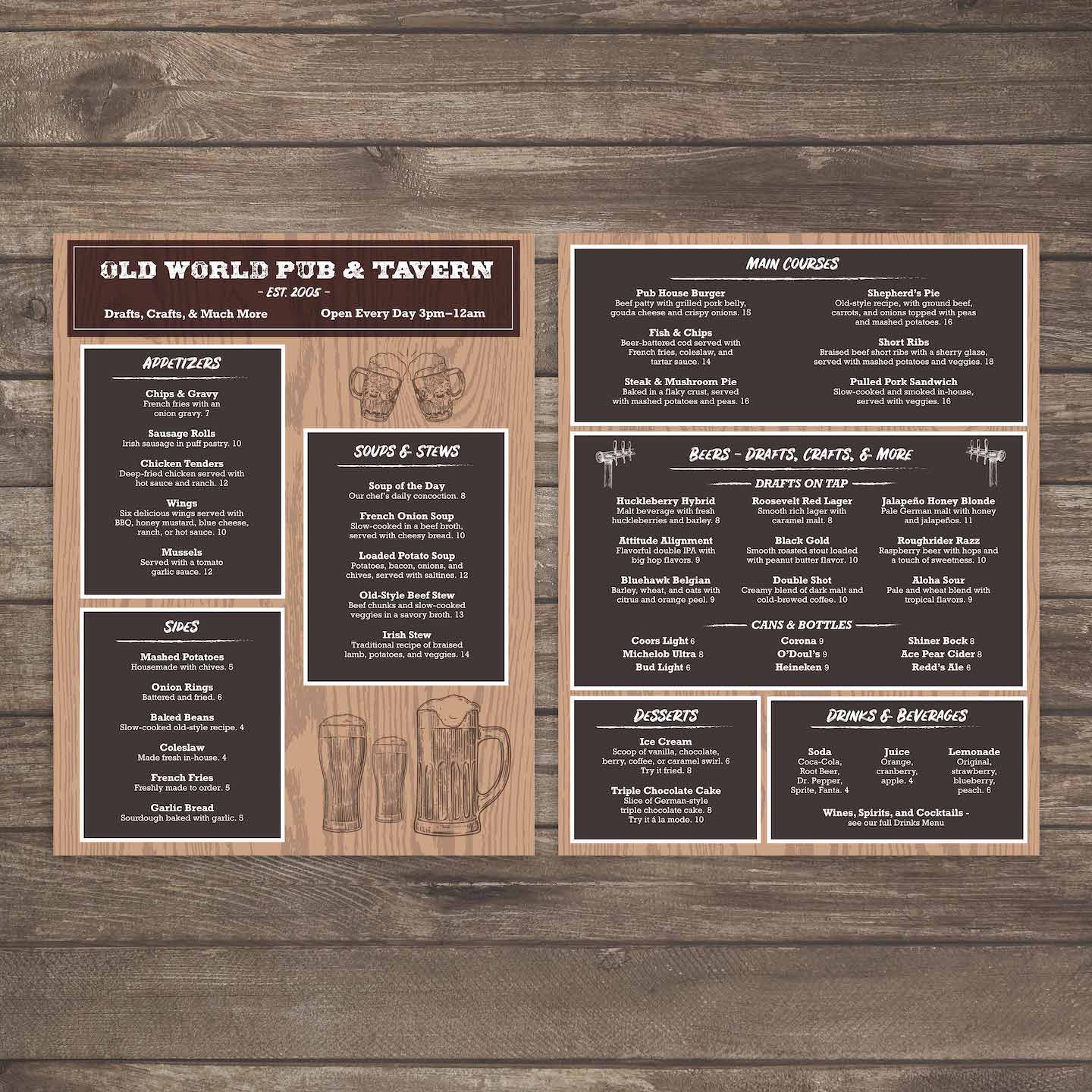 Old World Pub Menu Template 8.5" x 11" - TerraSlate Inc.