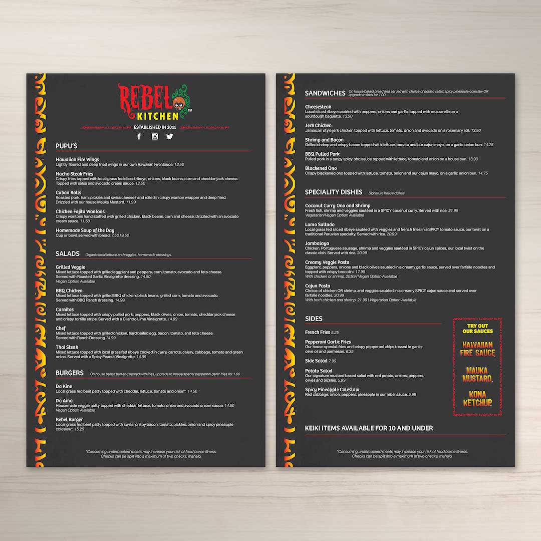 Waterproof Flat Table Menus 8.5" x 14” - TerraSlate Inc.