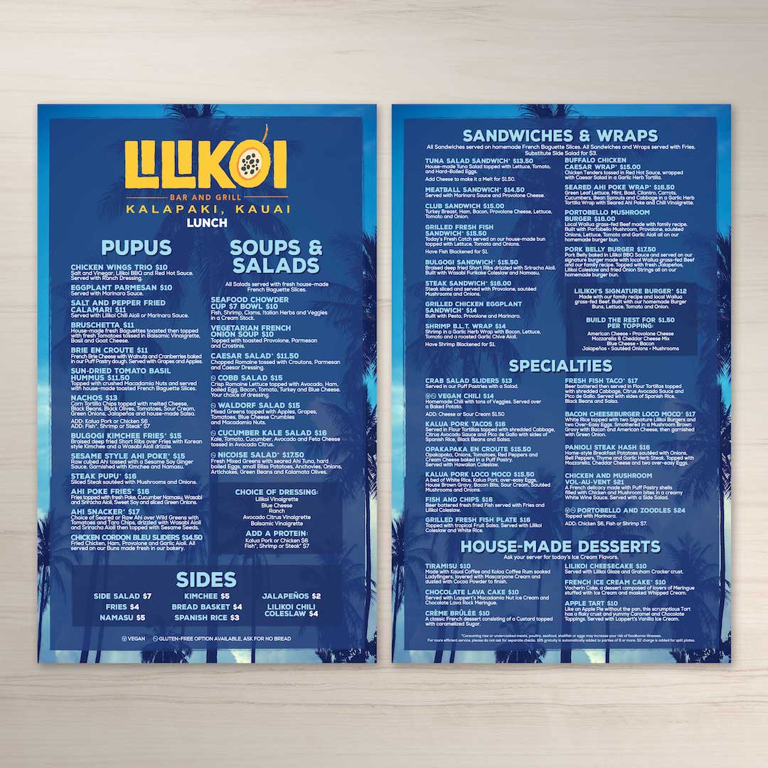 Waterproof Flat Table Menus 8.5" x 14” - TerraSlate Inc.