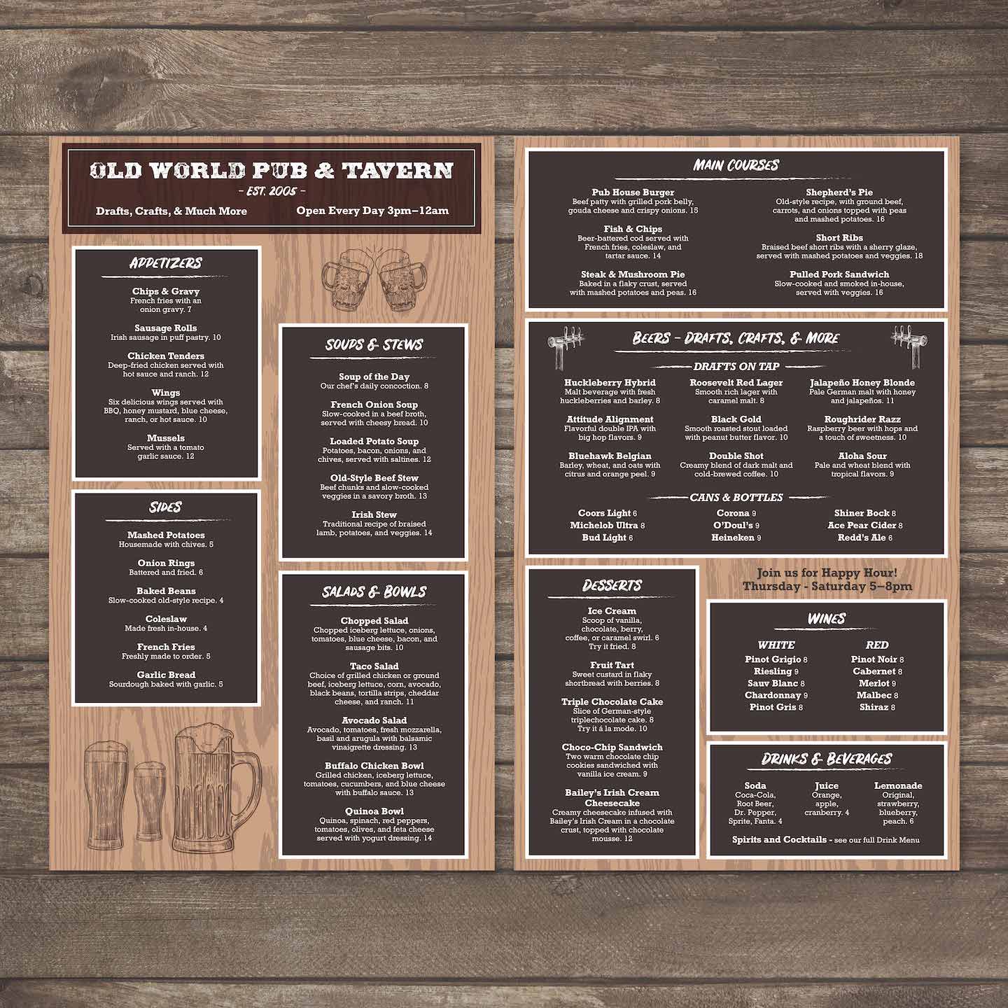 Old World Pub Menu Template 8.5" x 14" - TerraSlate Inc.