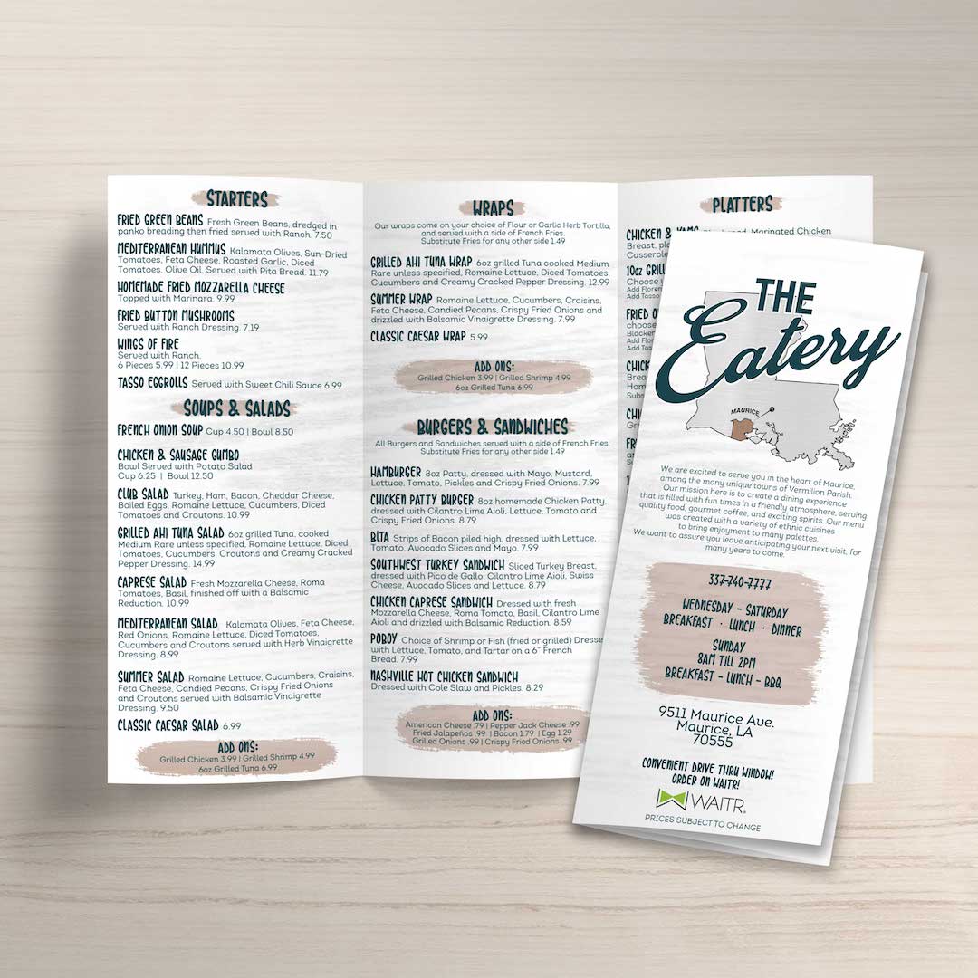 8.5" x 14" Tri-Fold Waterproof Menus - TerraSlate Inc.