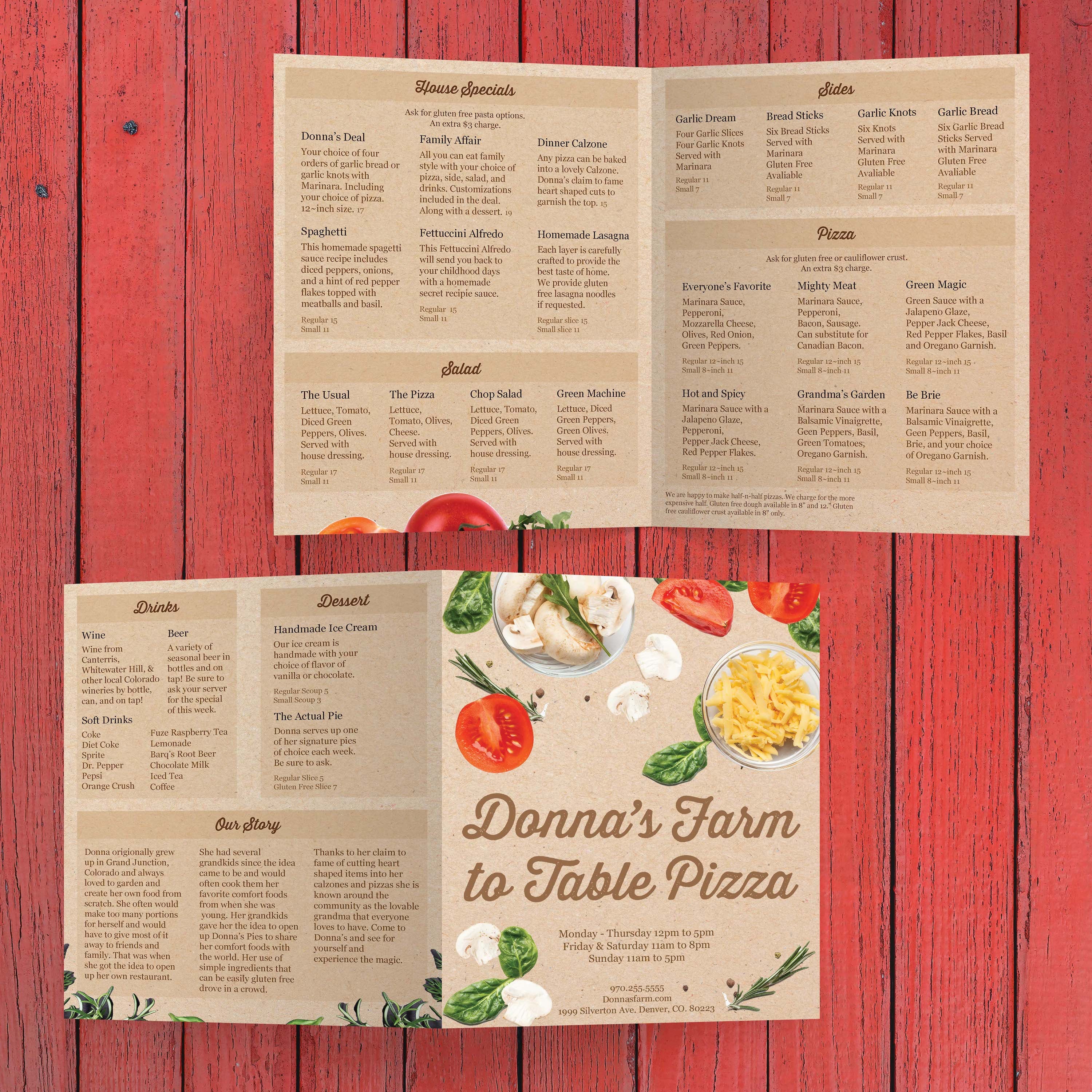 Farm to Table Pizza Menu Template 8.5" x 14" Bi-Fold - TerraSlate Inc.