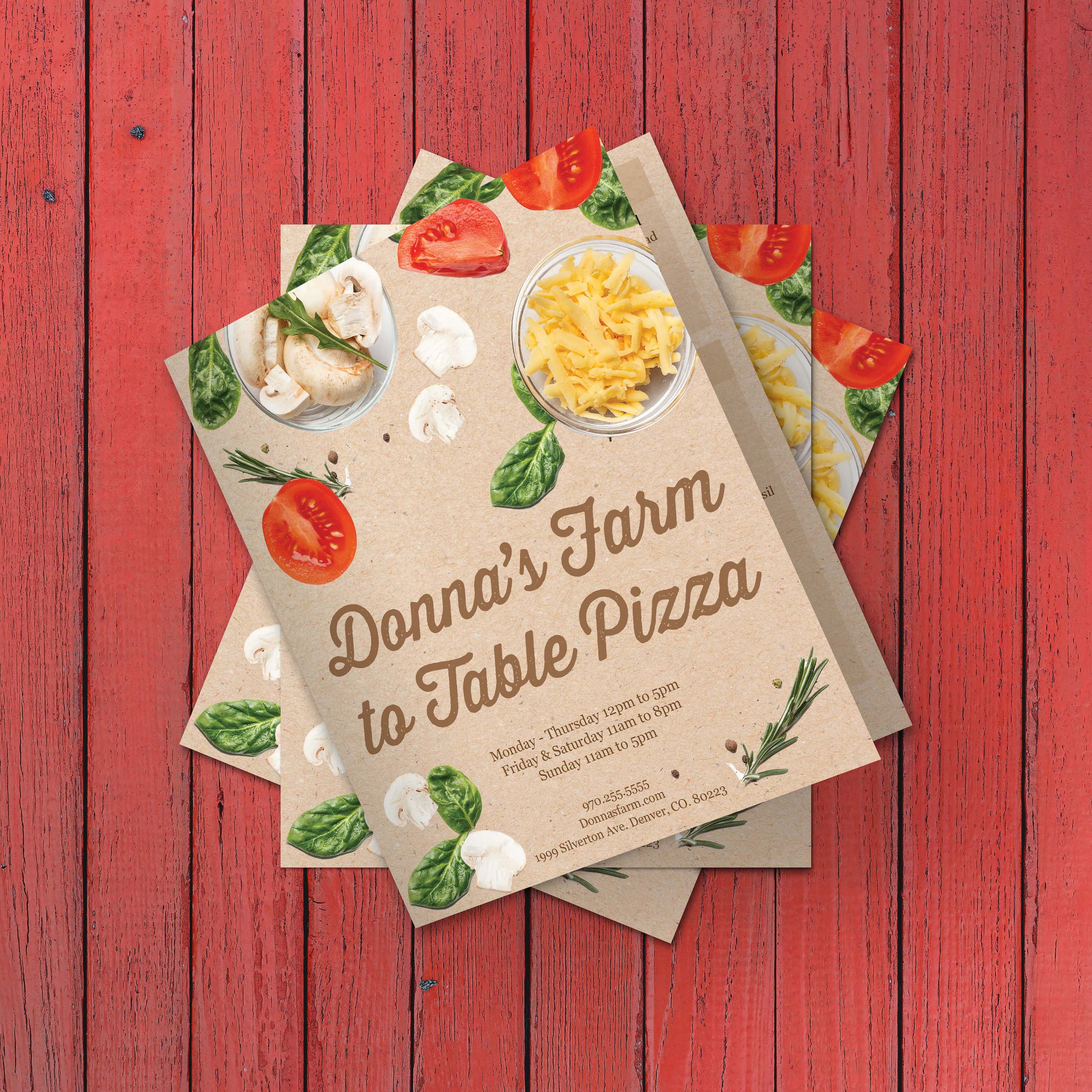 Farm to Table Pizza Menu Template 8.5" x 14" Bi-Fold - TerraSlate Inc.
