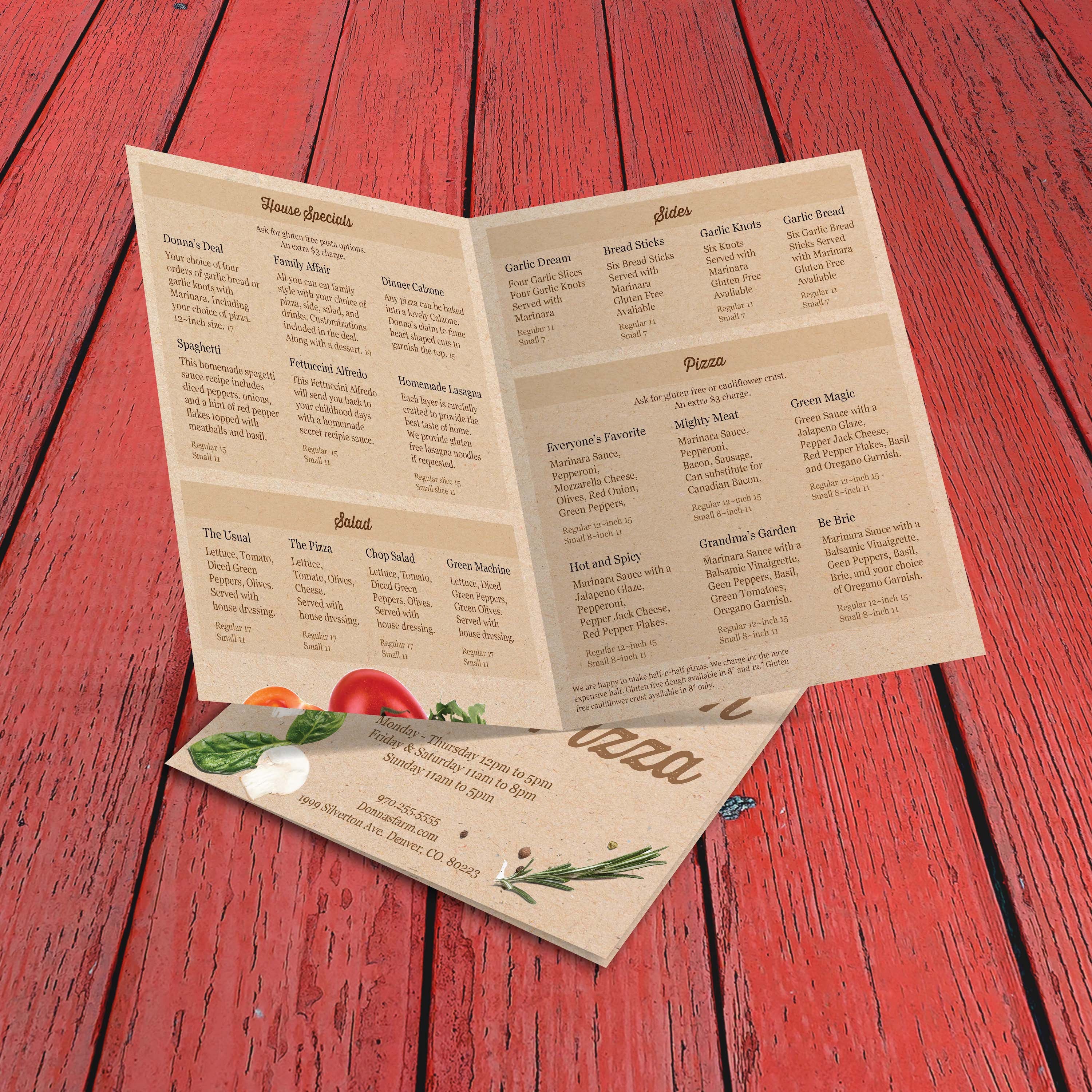 Farm to Table Pizza Menu Template 8.5" x 14" Bi-Fold - TerraSlate Inc.