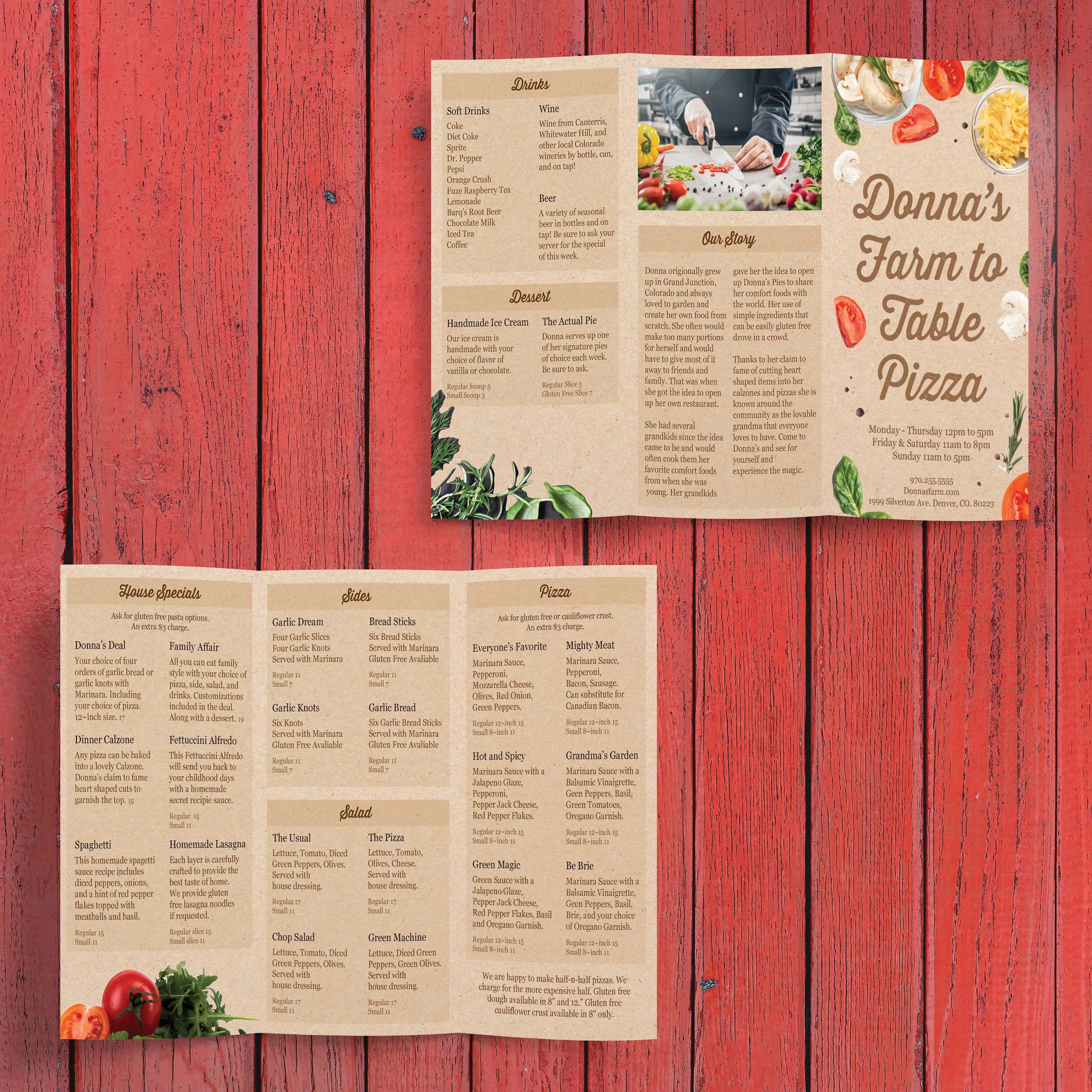 Farm to Table Pizza Menu Template 8.5" x 14" Tri-Fold - TerraSlate Inc.