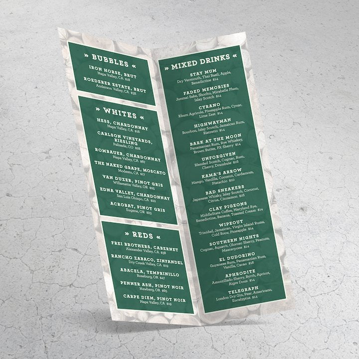 8.5" x 11" Bi-Fold Waterproof Menus - TerraSlate Inc.