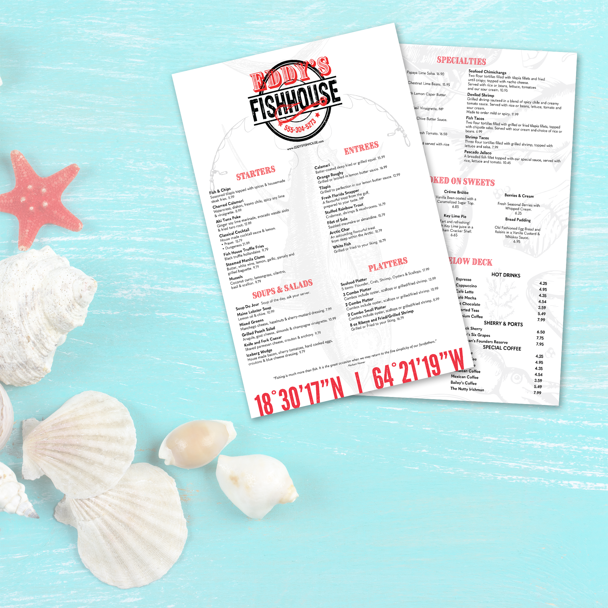 Upscale Fish House Menu Template - 11" x 17" - TerraSlate Inc.