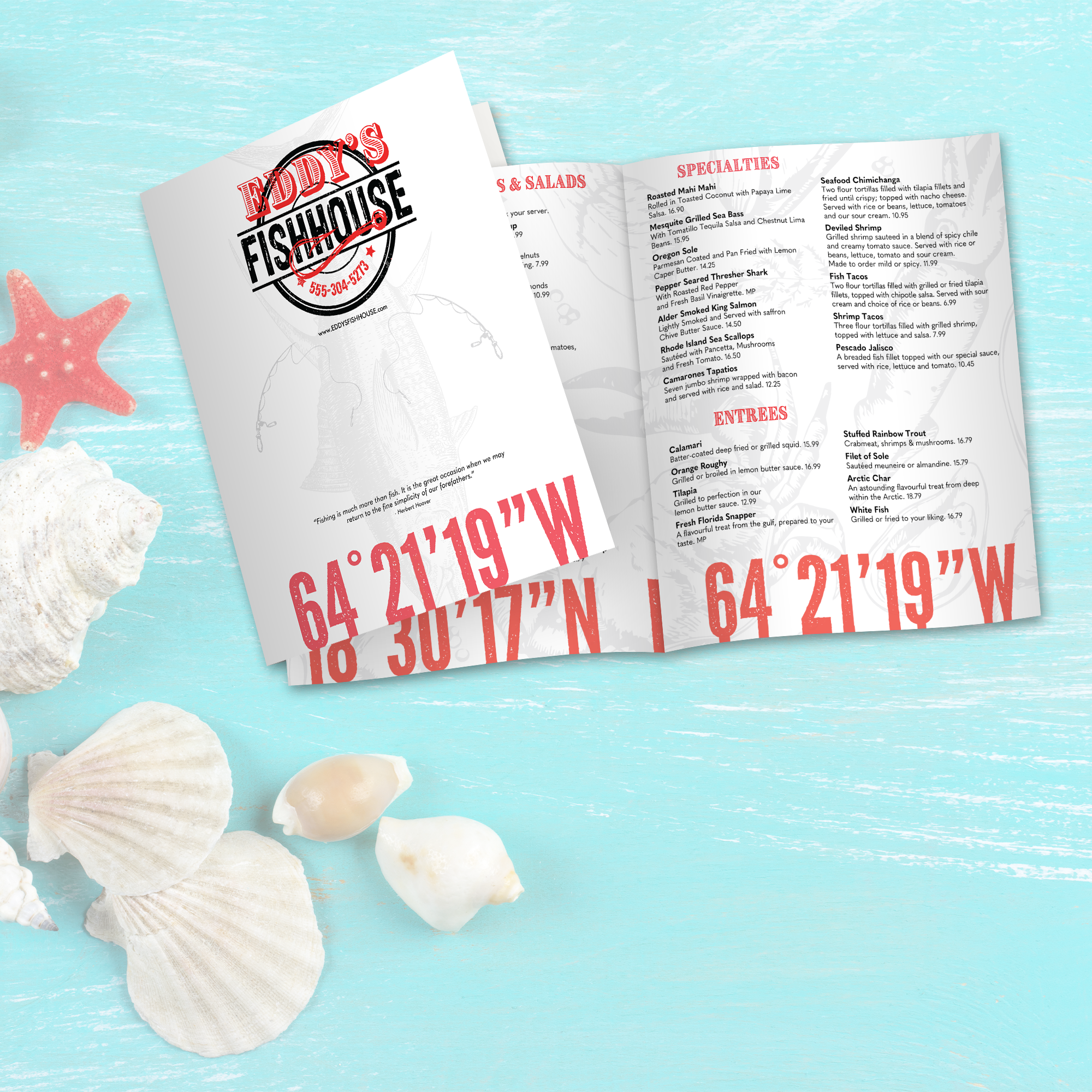 Upscale Fish House Menu Template - 12" x 18" Bi-Fold - TerraSlate Inc.
