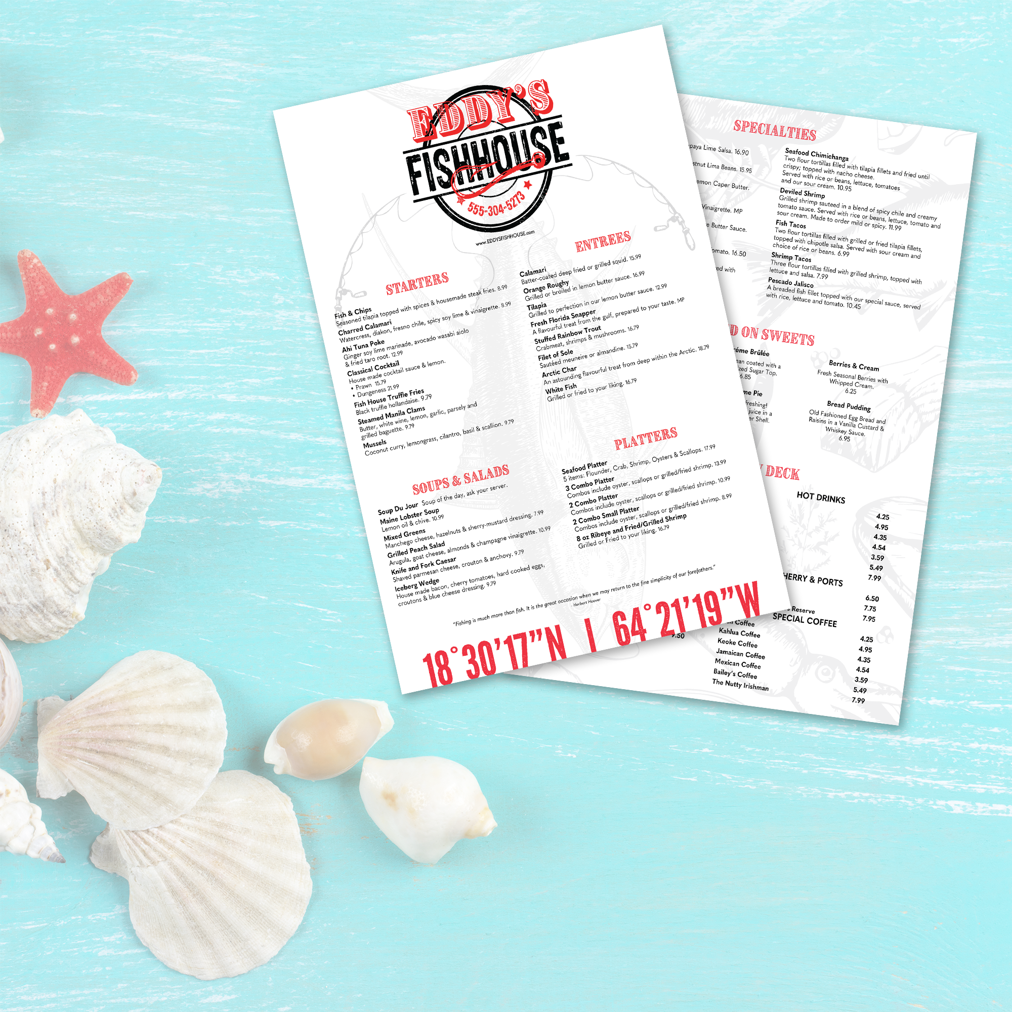 Upscale Fish House Menu Template - 12" x 18" - TerraSlate Inc.