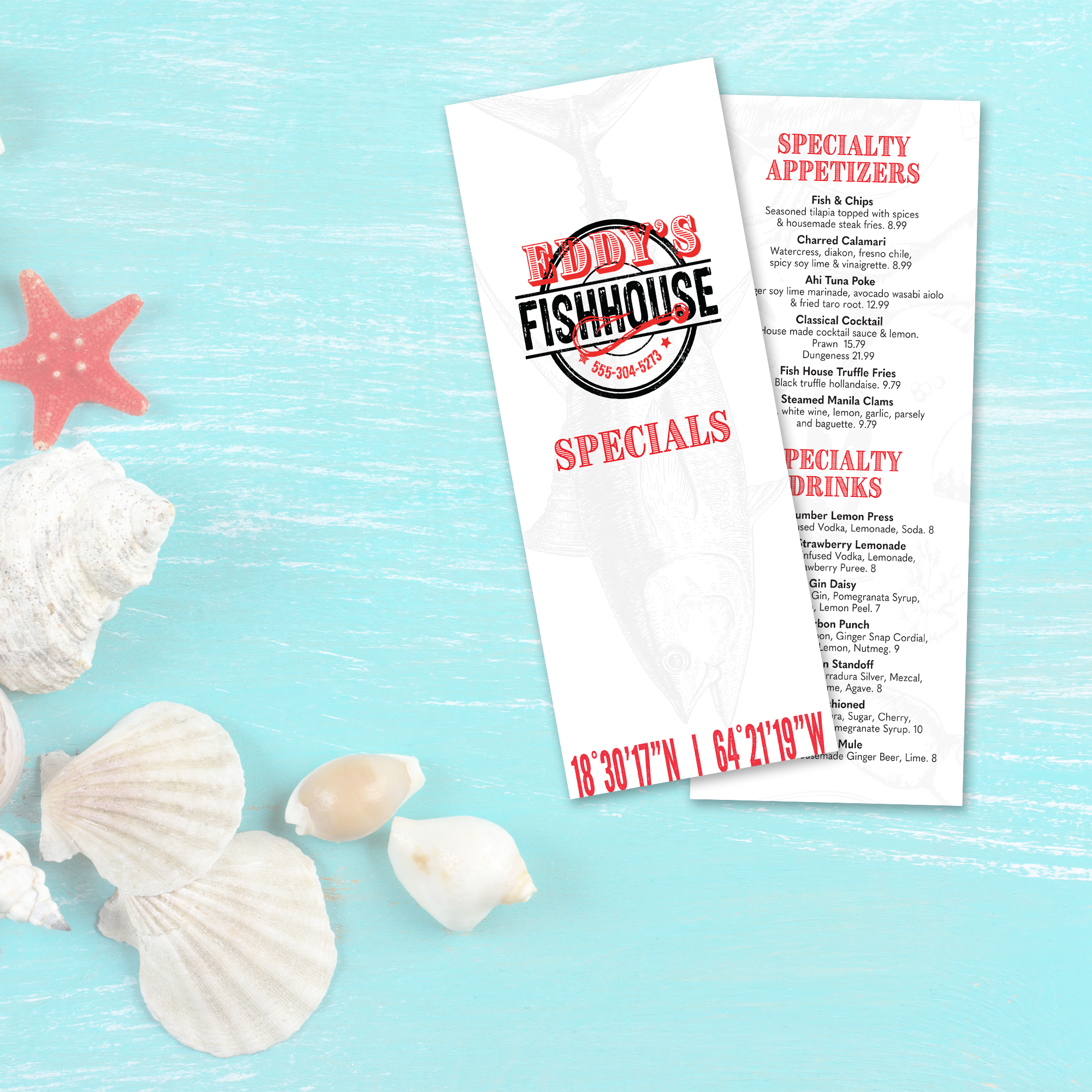 Upscale Fish House Menu Template - 4.25" x 11" - TerraSlate Inc.