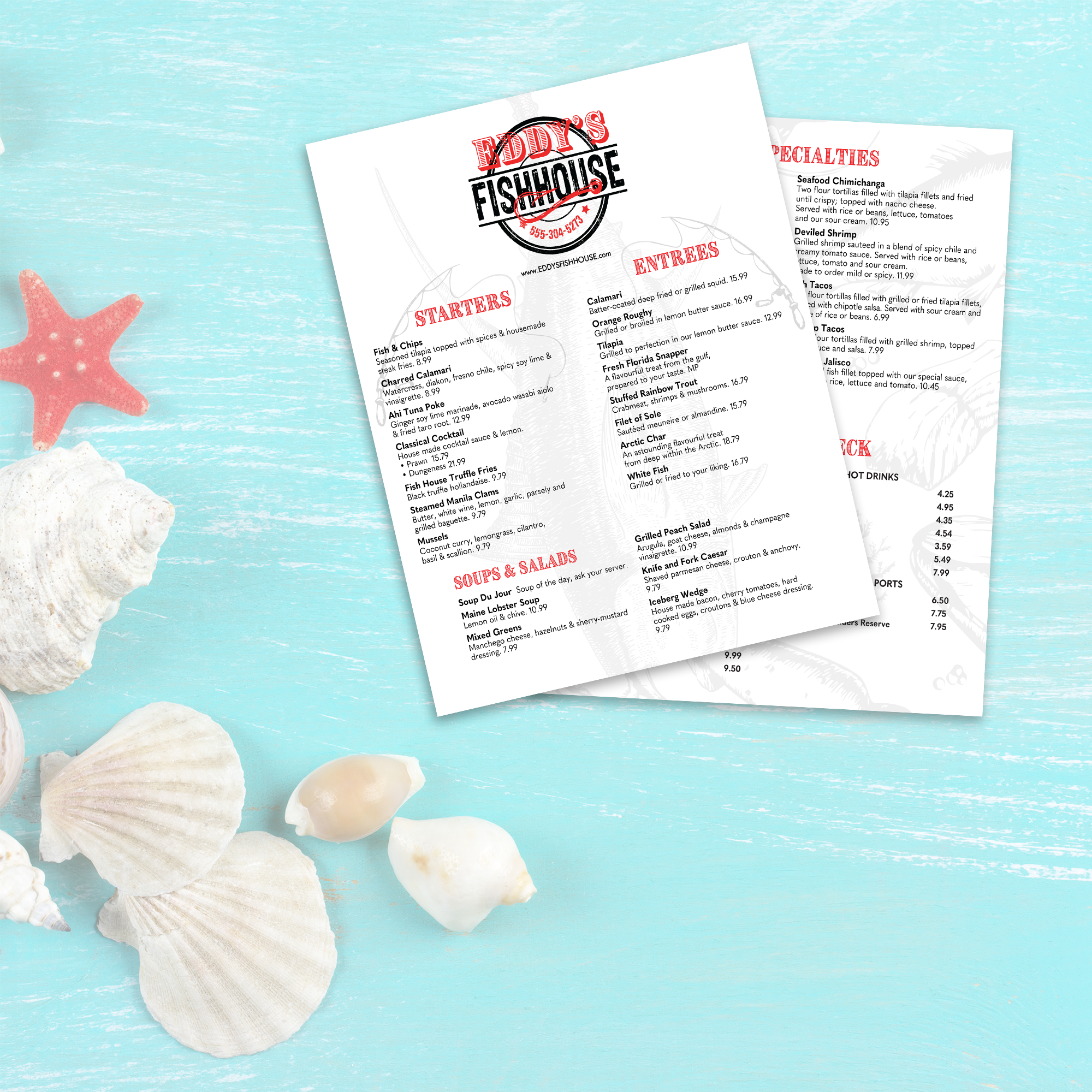 Upscale Fish House Menu Template - 8.5" x 11" - TerraSlate Inc.