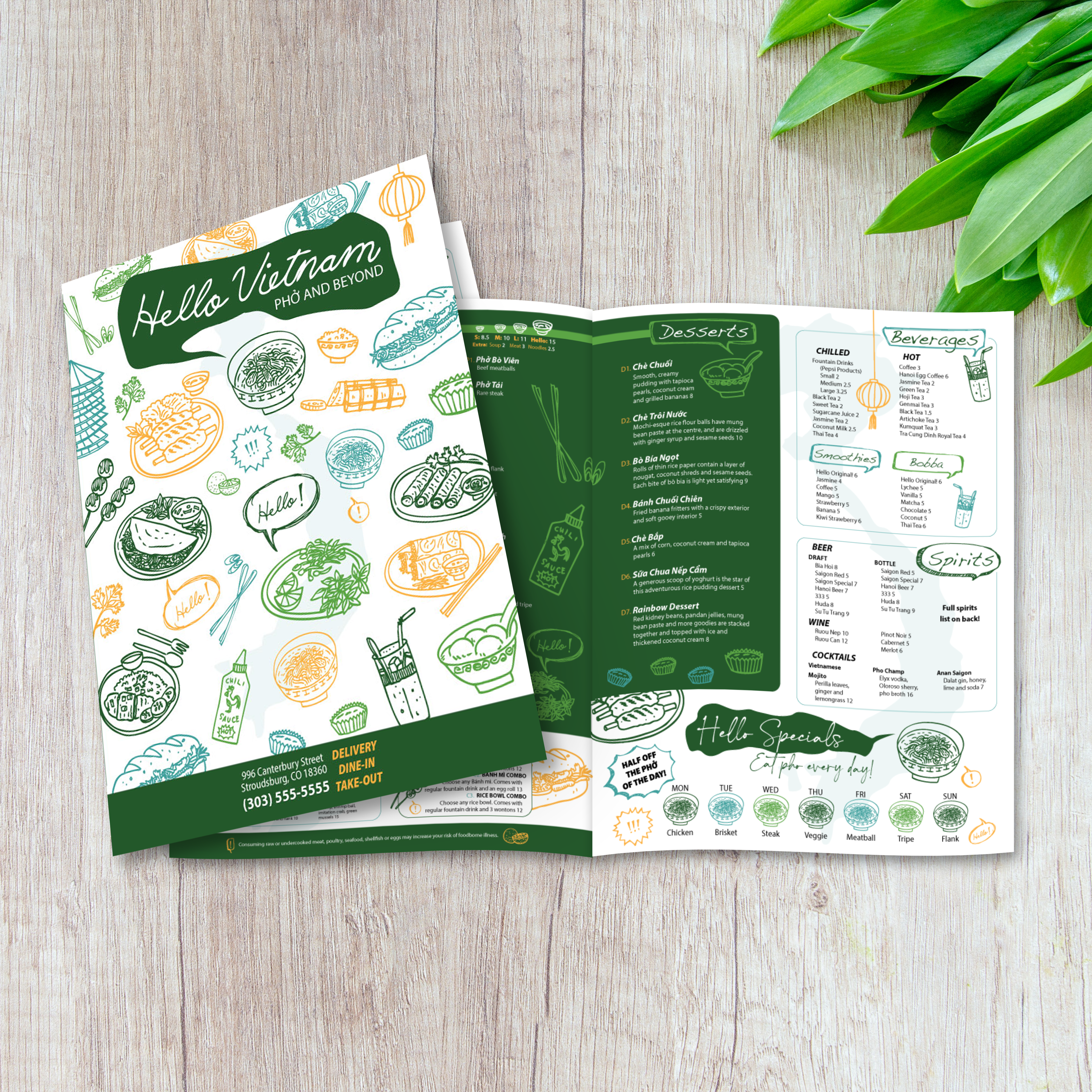 Hello Vietnam Menu Template 11" x 17" Bi-Fold - TerraSlate Inc.