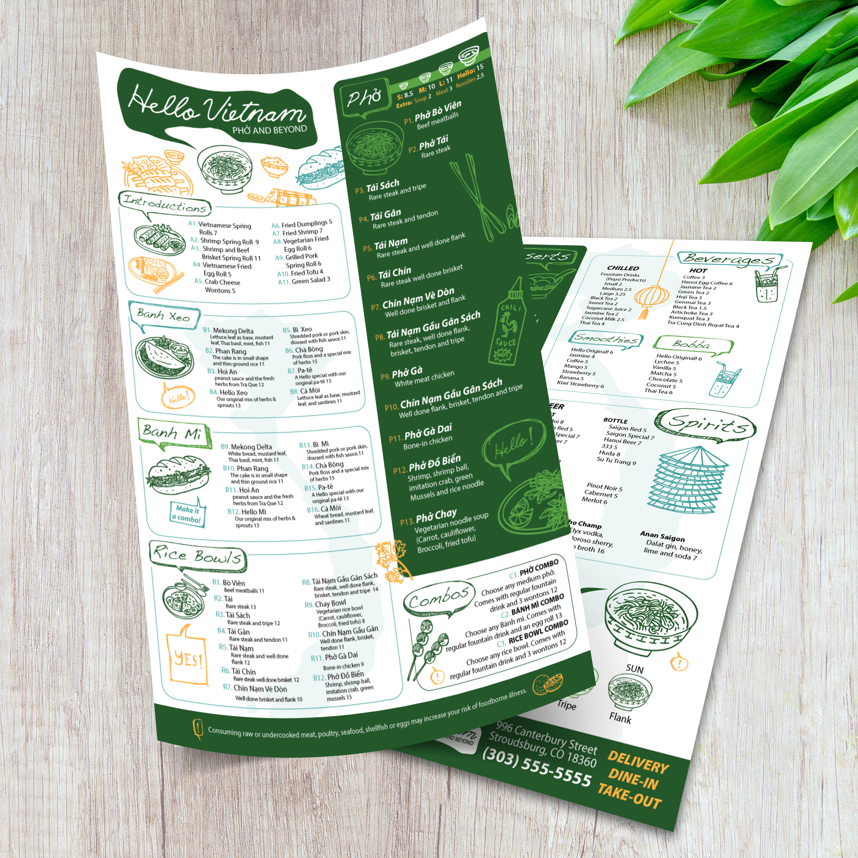 Hello Vietnam Menu Template 11" x 17" - TerraSlate Inc.