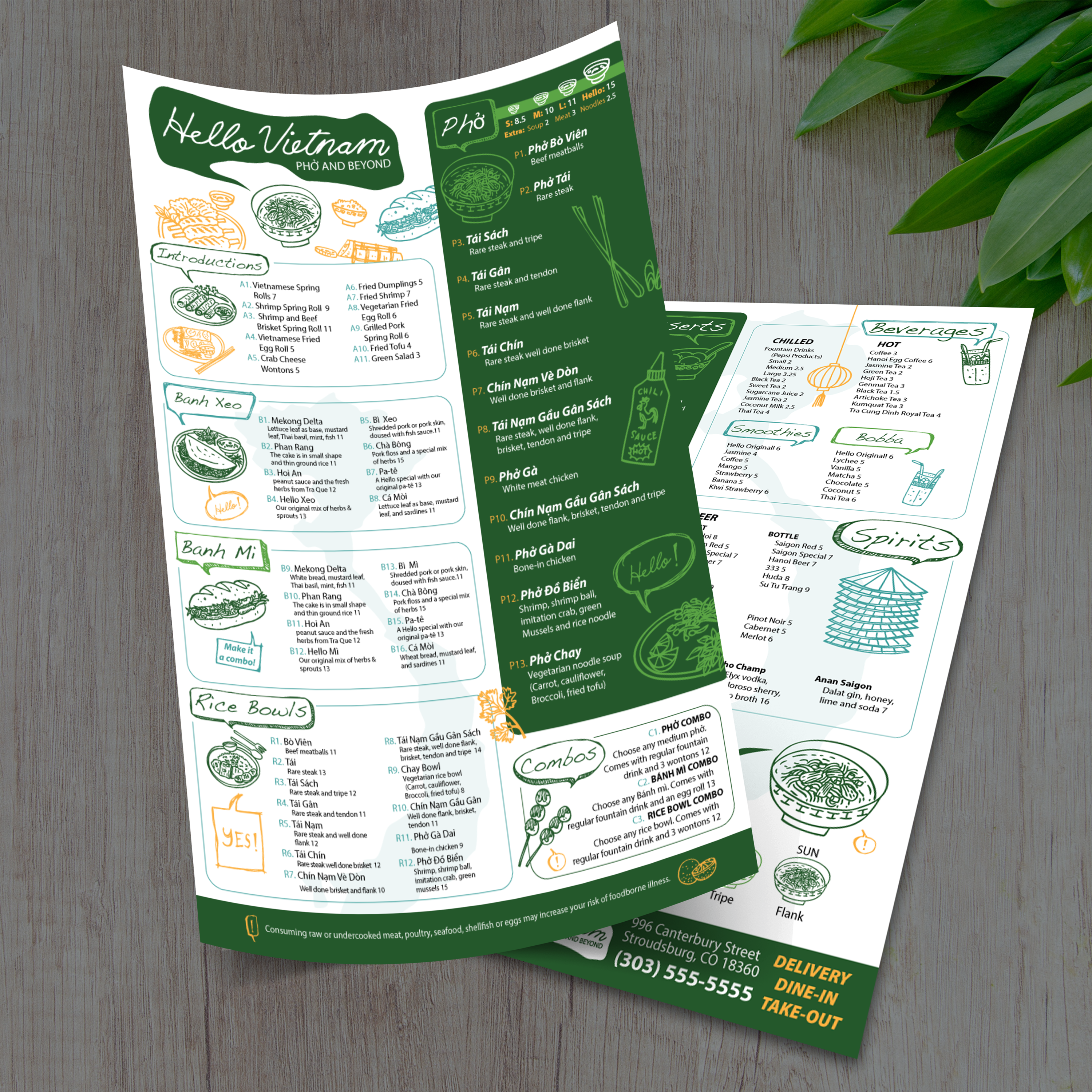 Hello Vietnam Menu Template 11" x 17" - TerraSlate Inc.