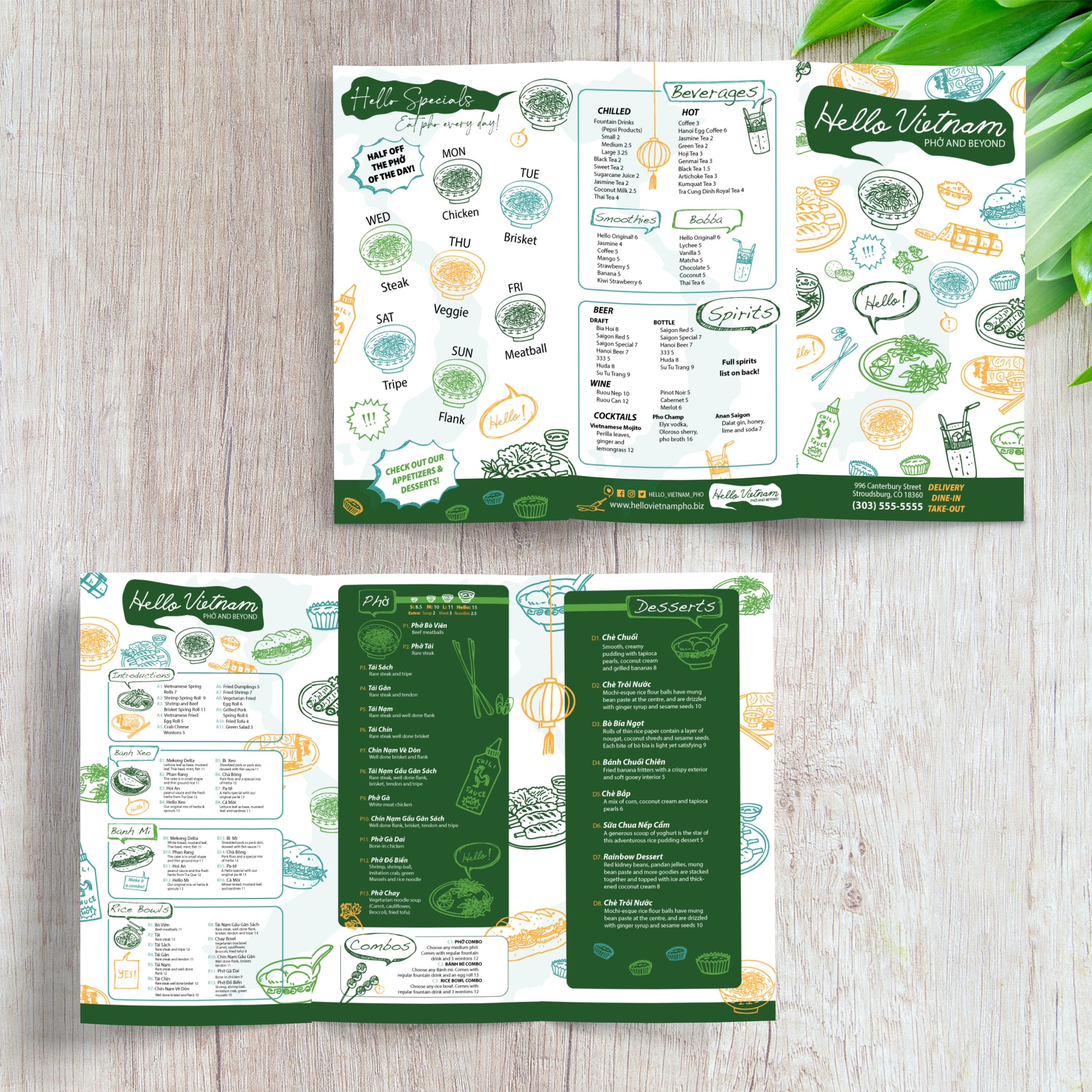 Hello Vietnam Menu Template 11" x 17" Tri-Fold - TerraSlate Inc.