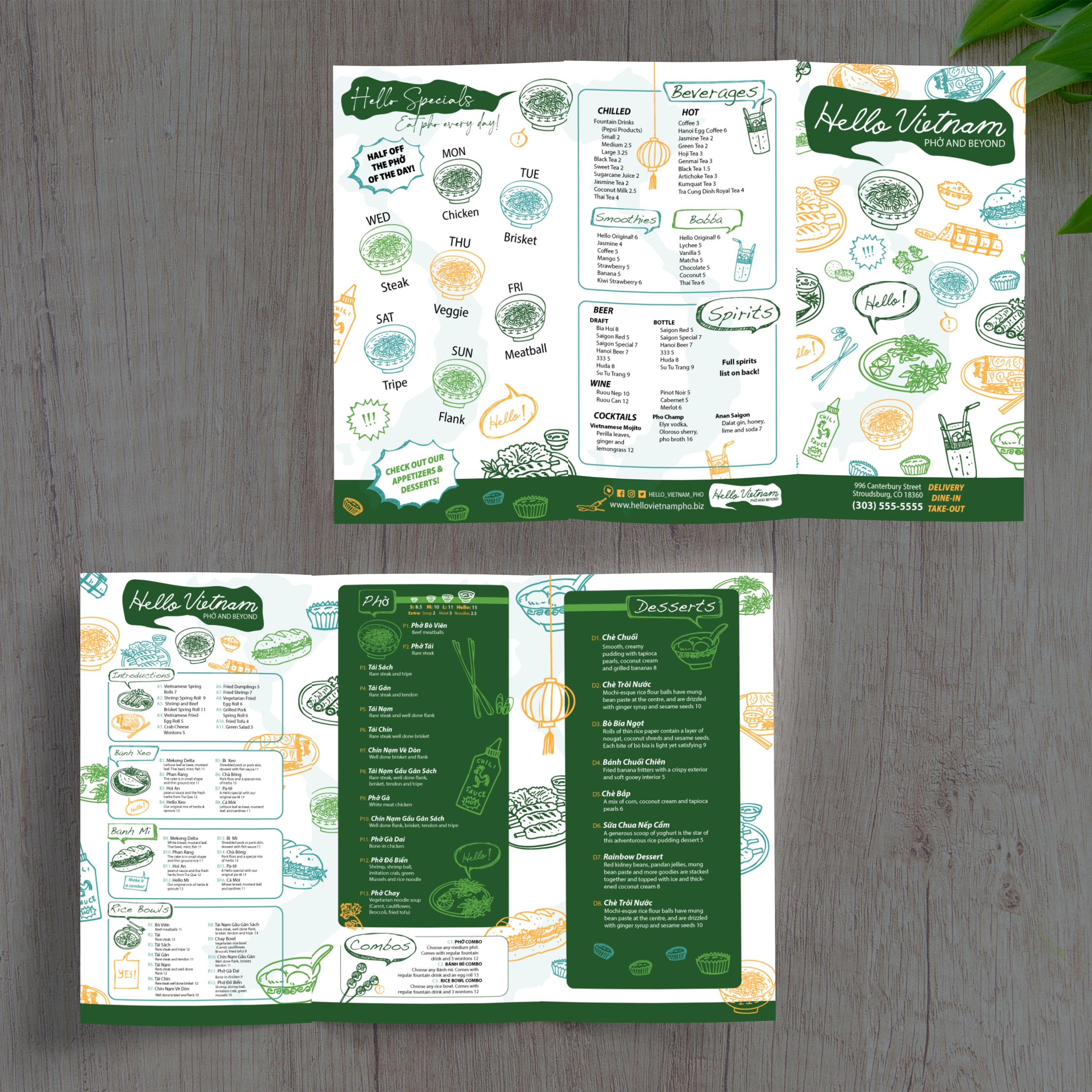 Hello Vietnam Menu Template 11" x 17" Tri-Fold - TerraSlate Inc.