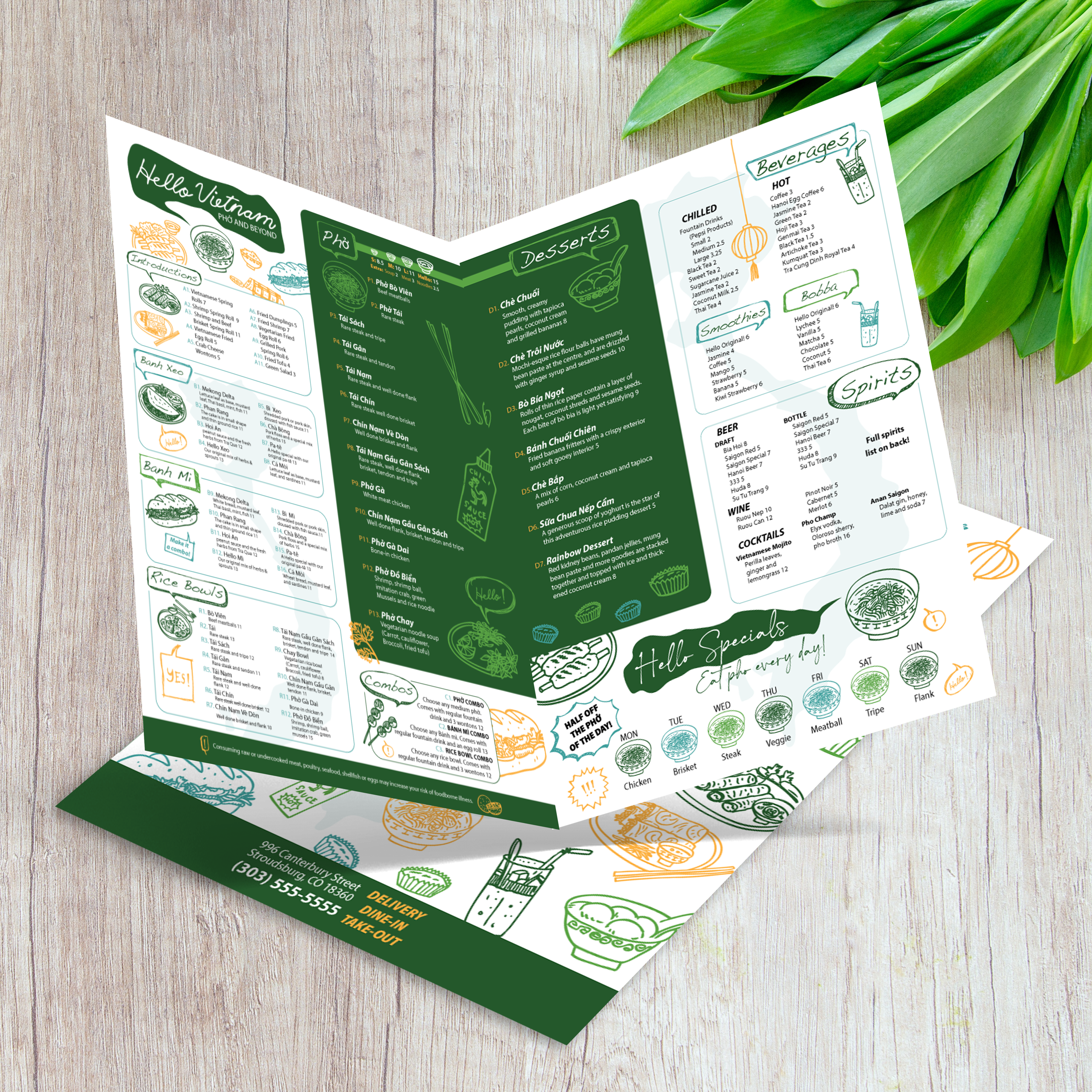 Hello Vietnam Menu Template 12" x 18" Bi-Fold - TerraSlate Inc.