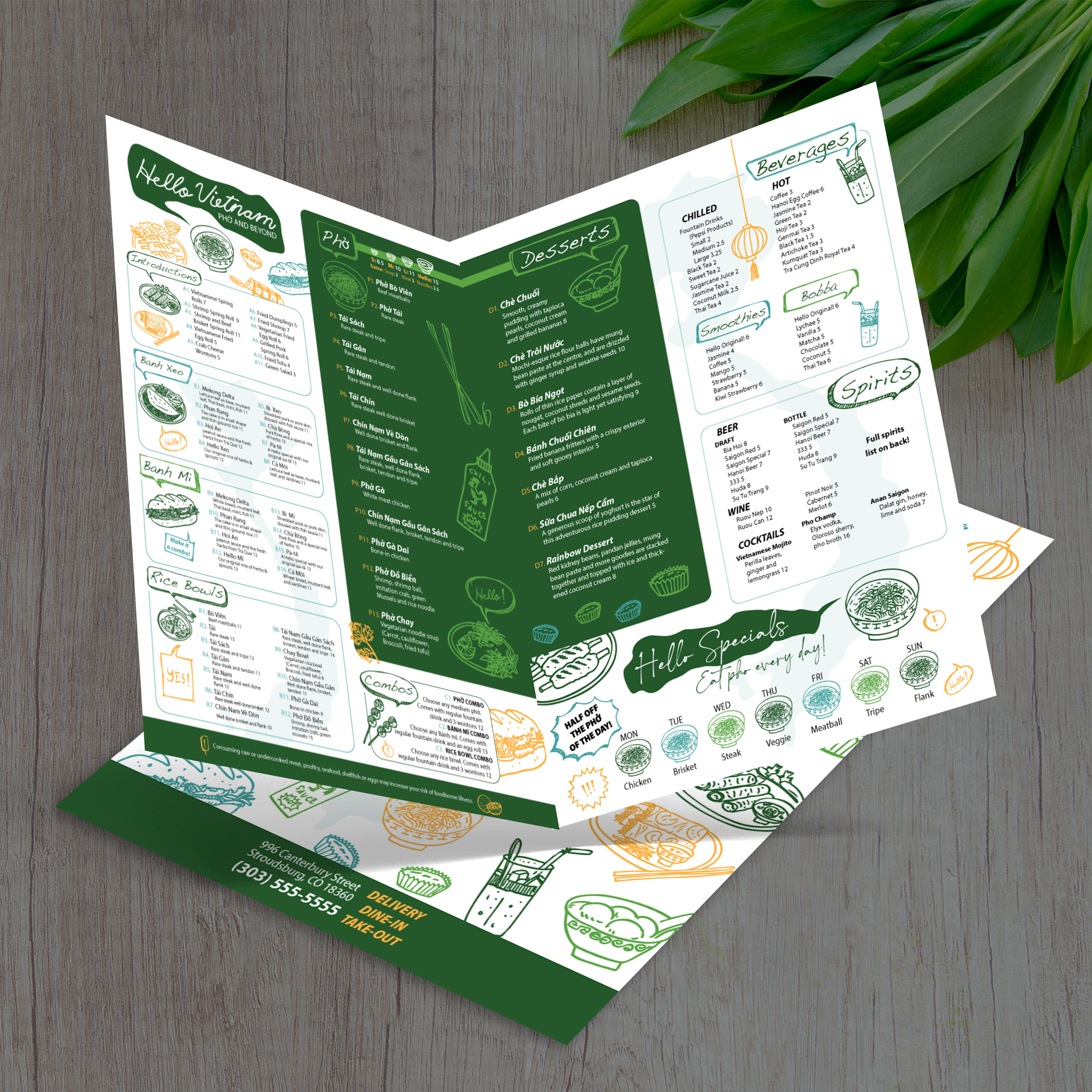 Hello Vietnam Menu Template 12" x 18" Bi-Fold - TerraSlate Inc.