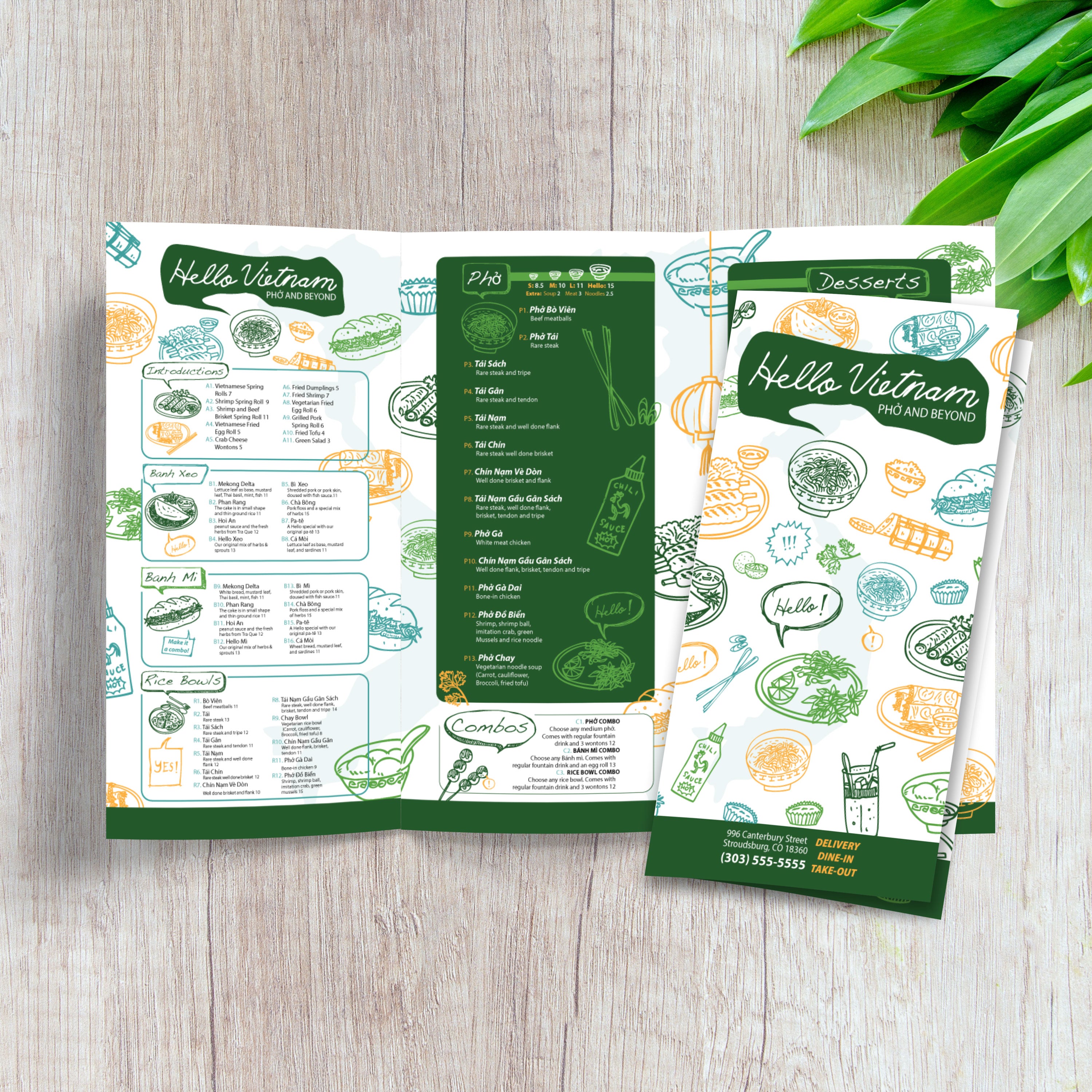Hello Vietnam Menu Template 12" x 18" Tri-Fold - TerraSlate Inc.