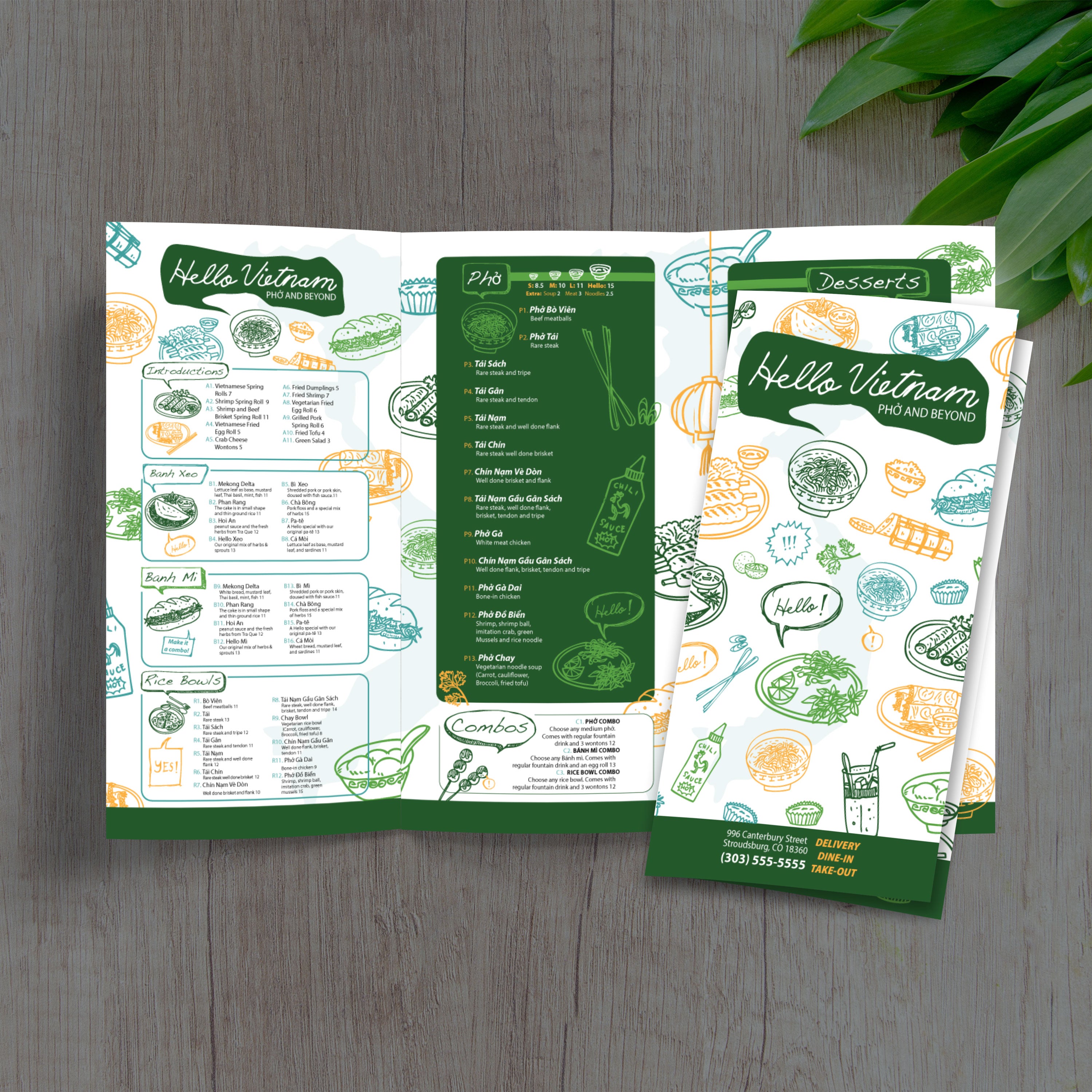 Hello Vietnam Menu Template 12" x 18" Tri-Fold - TerraSlate Inc.