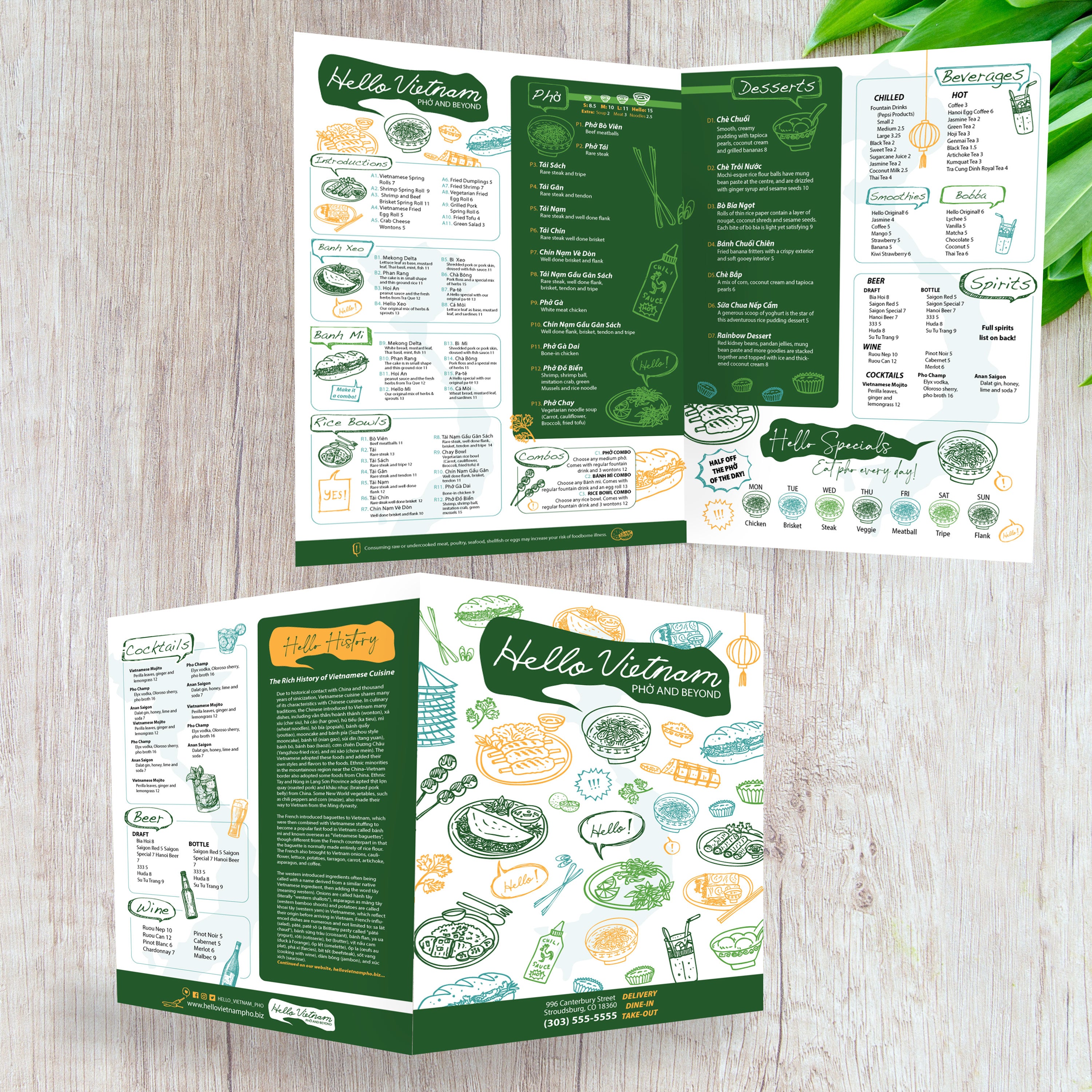 Hello Vietnam Menu Template 13" x 19" Bi-Fold - TerraSlate Inc.