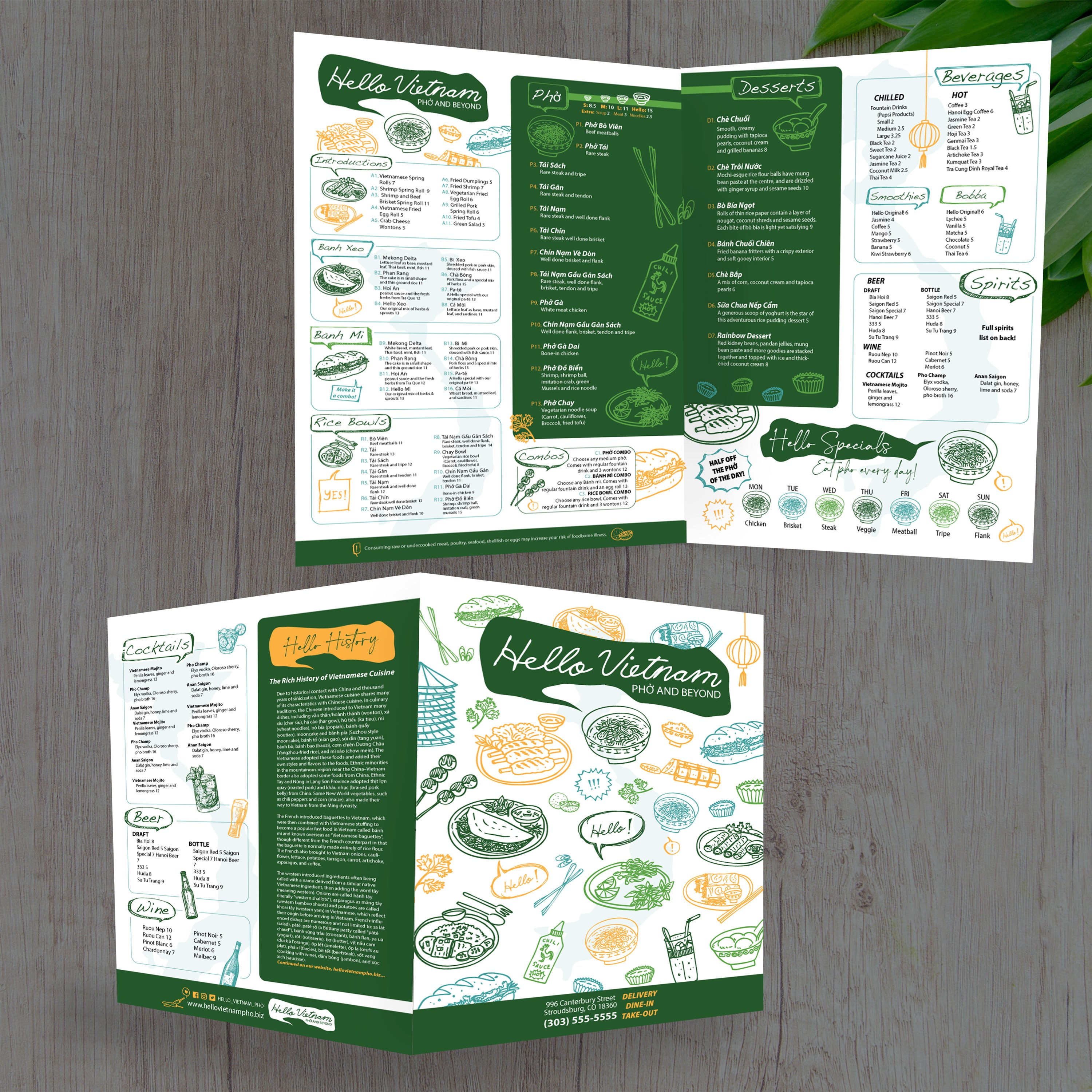 Hello Vietnam Menu Template 13" x 19" Bi-Fold - TerraSlate Inc.