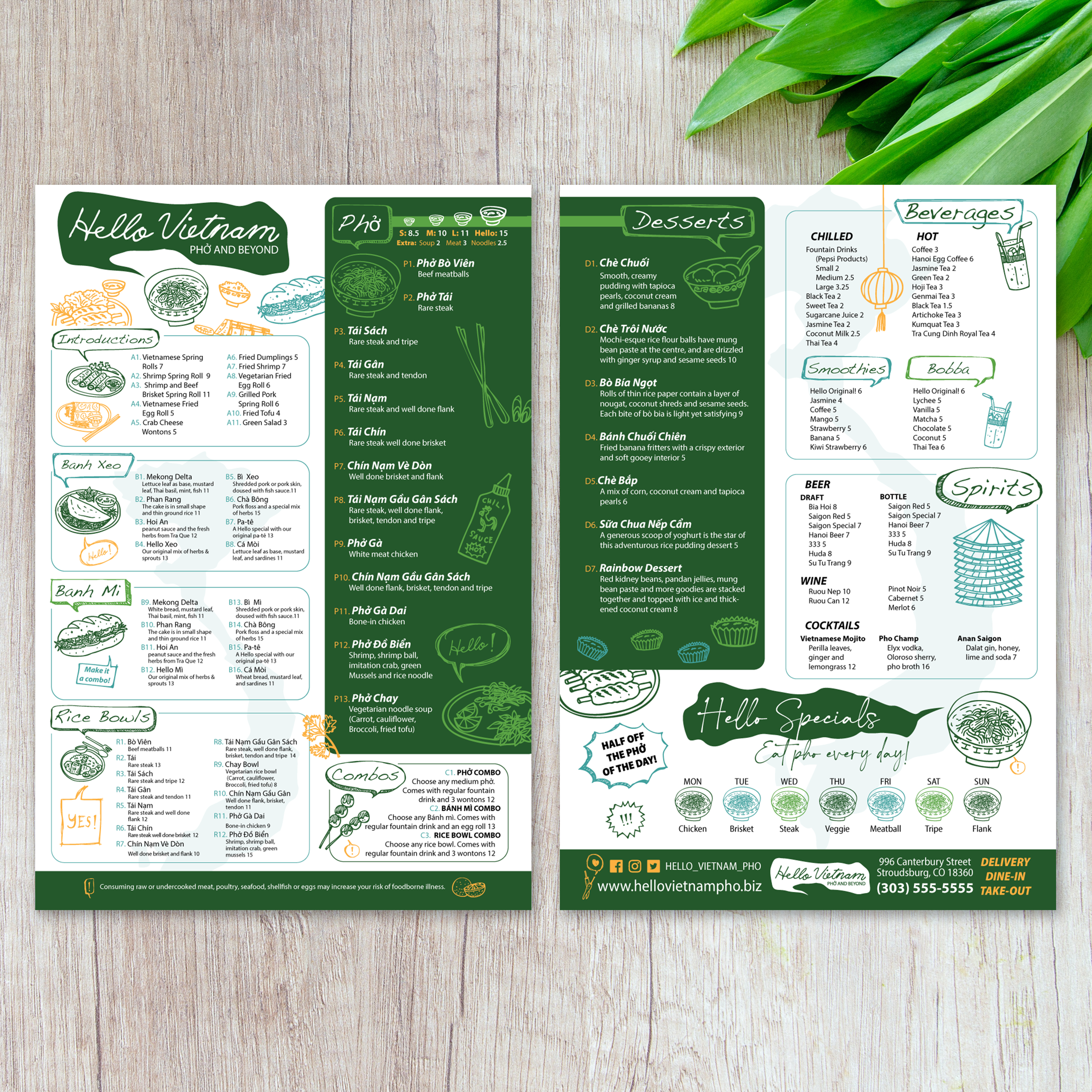 Hello Vietnam Menu Template 13" x 19" - TerraSlate Inc.
