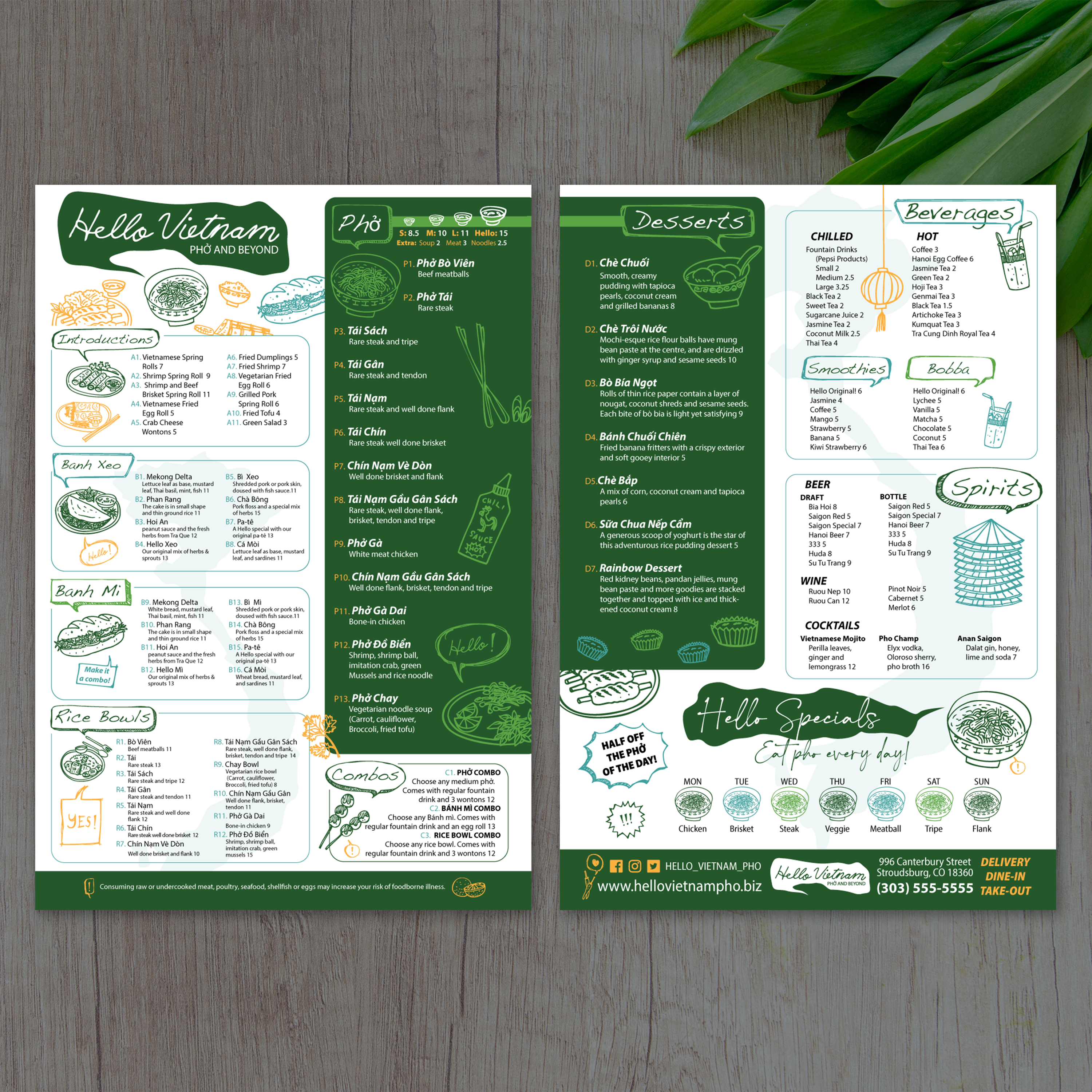 Hello Vietnam Menu Template 13" x 19" - TerraSlate Inc.