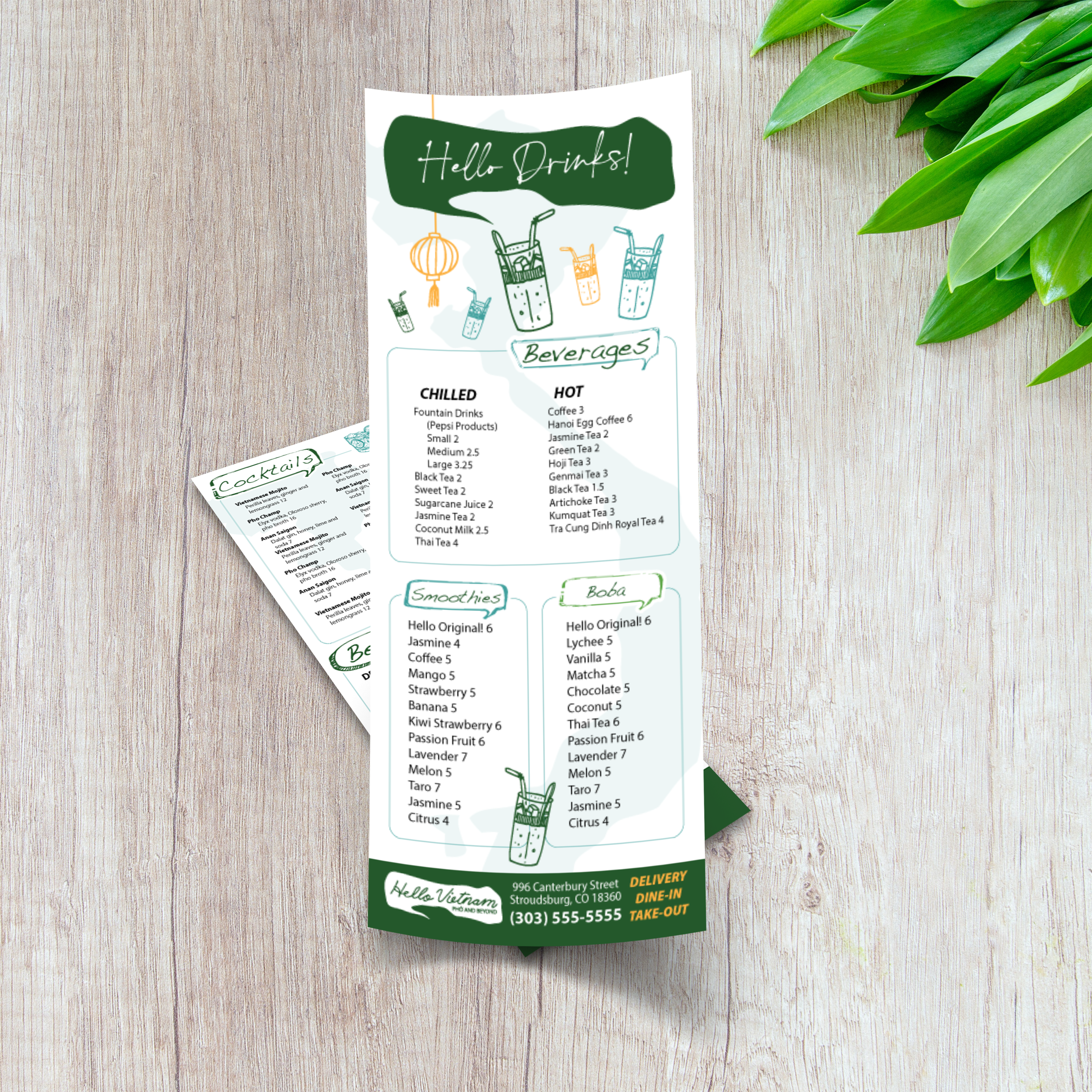 Hello Vietnam Menu Template 4.25" x 11" - TerraSlate Inc.