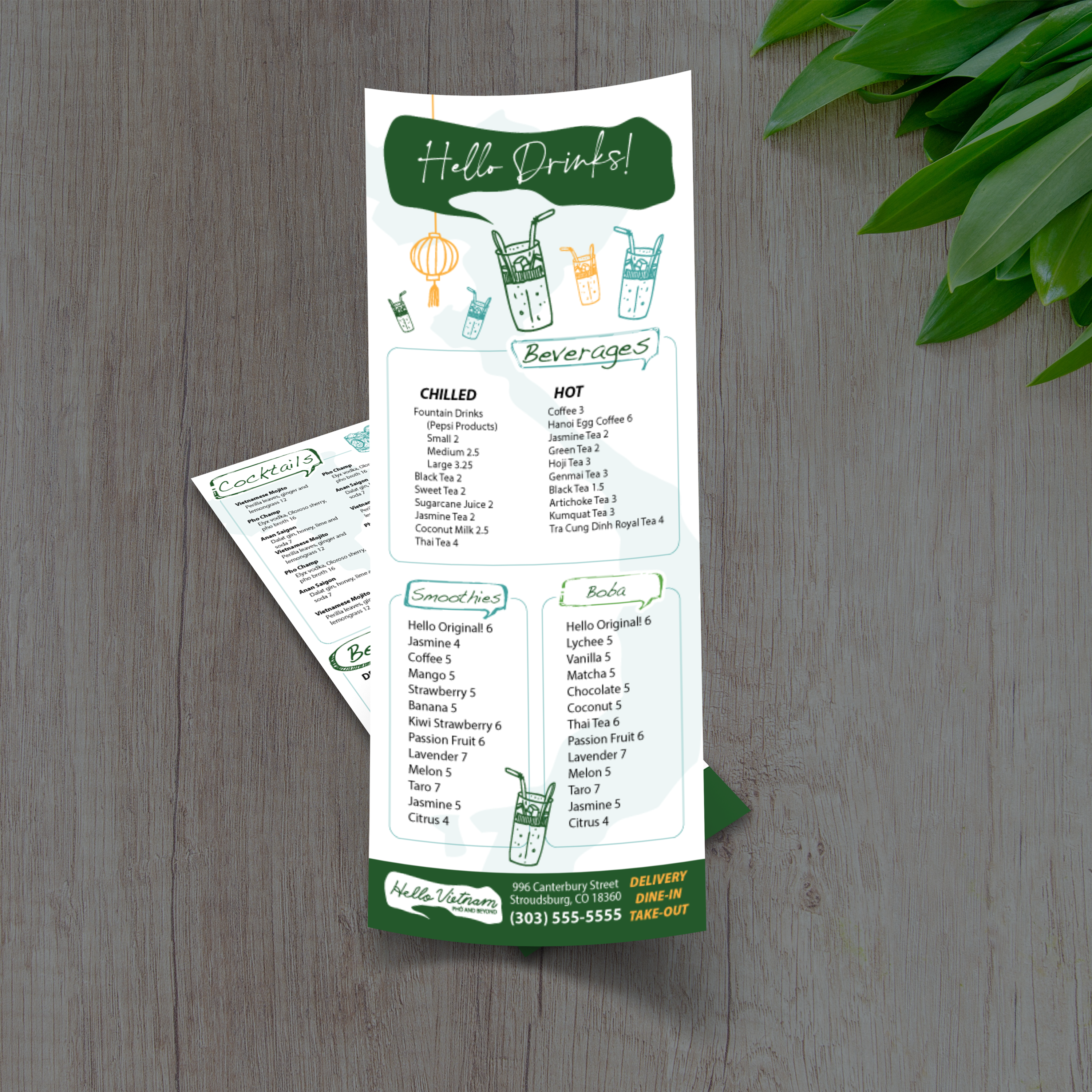 Hello Vietnam Menu Template 4.25" x 11" - TerraSlate Inc.
