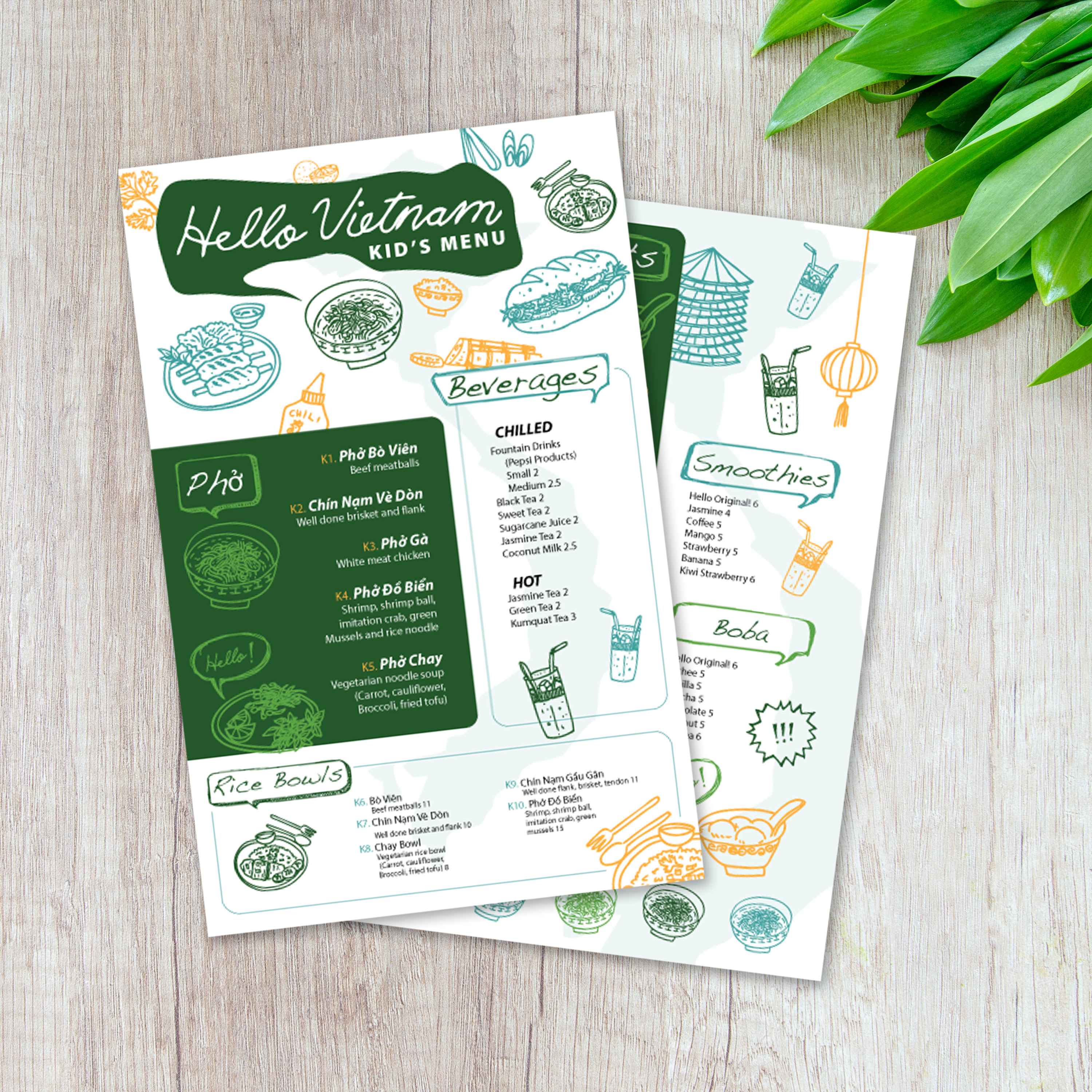 Hello Vietnam Menu Template 5.5" x 8.5" - TerraSlate Inc.