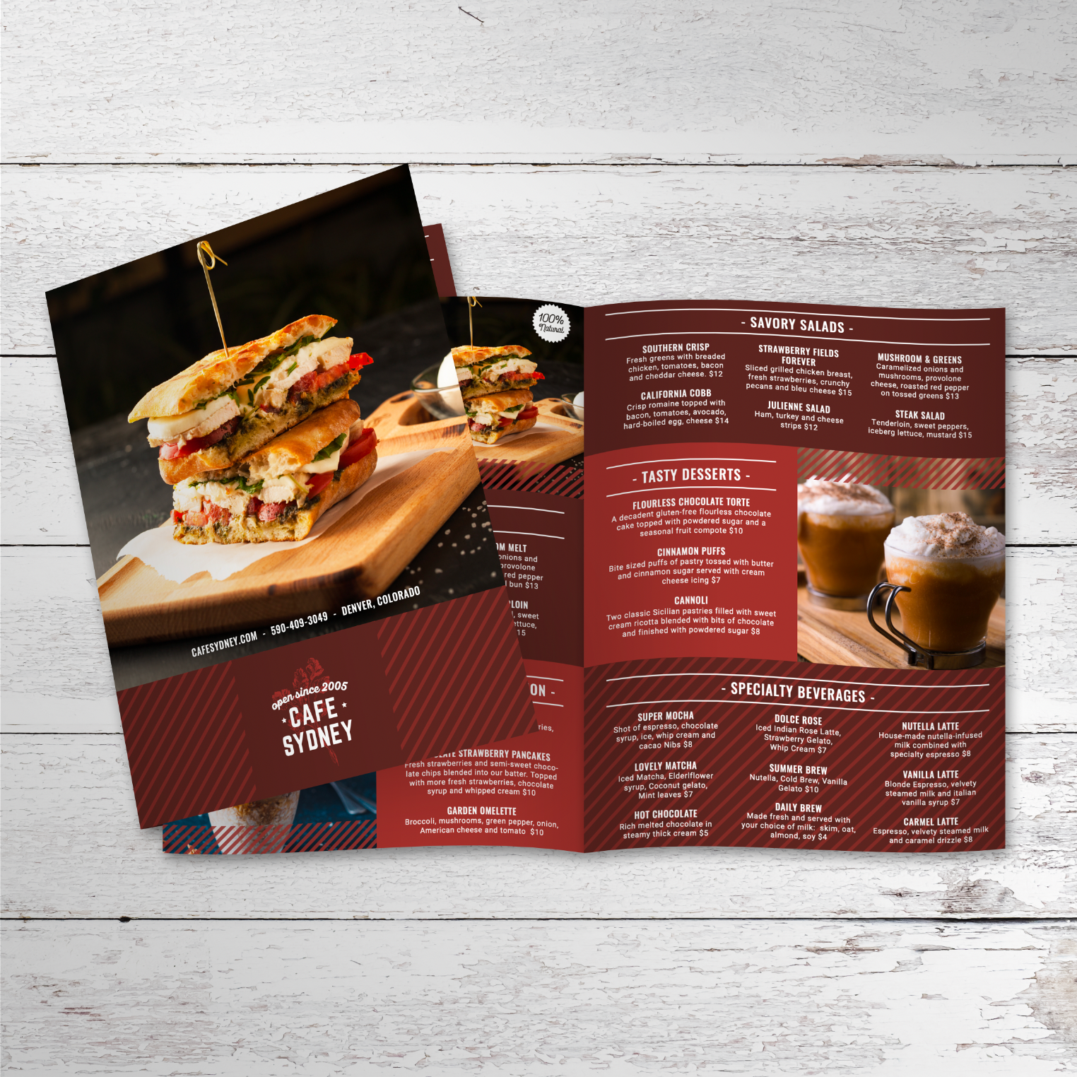 Modern Cafe Menu Template 11" x 17" Bi-Fold - TerraSlate Inc.