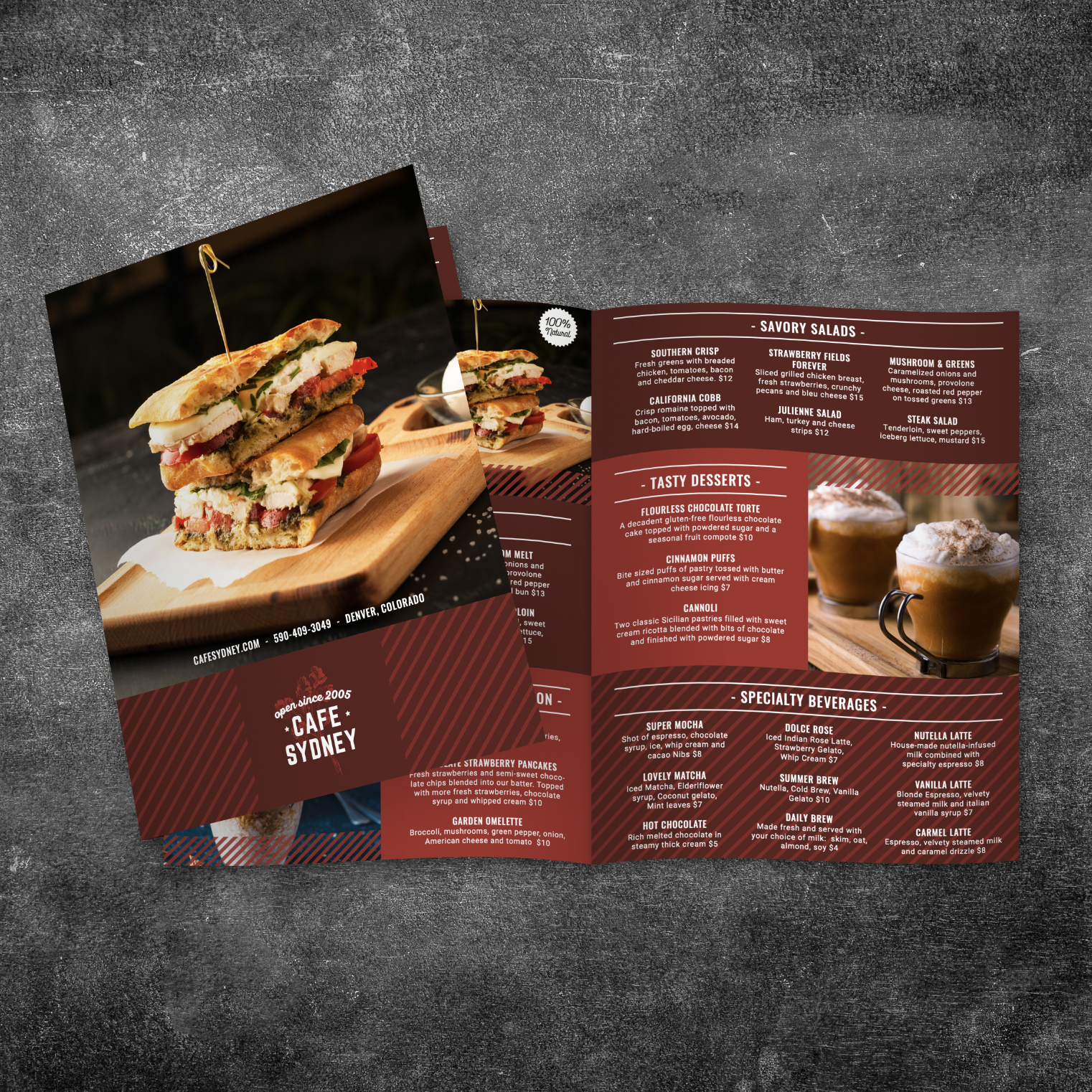 Modern Cafe Menu Template 11" x 17" Bi-Fold - TerraSlate Inc.