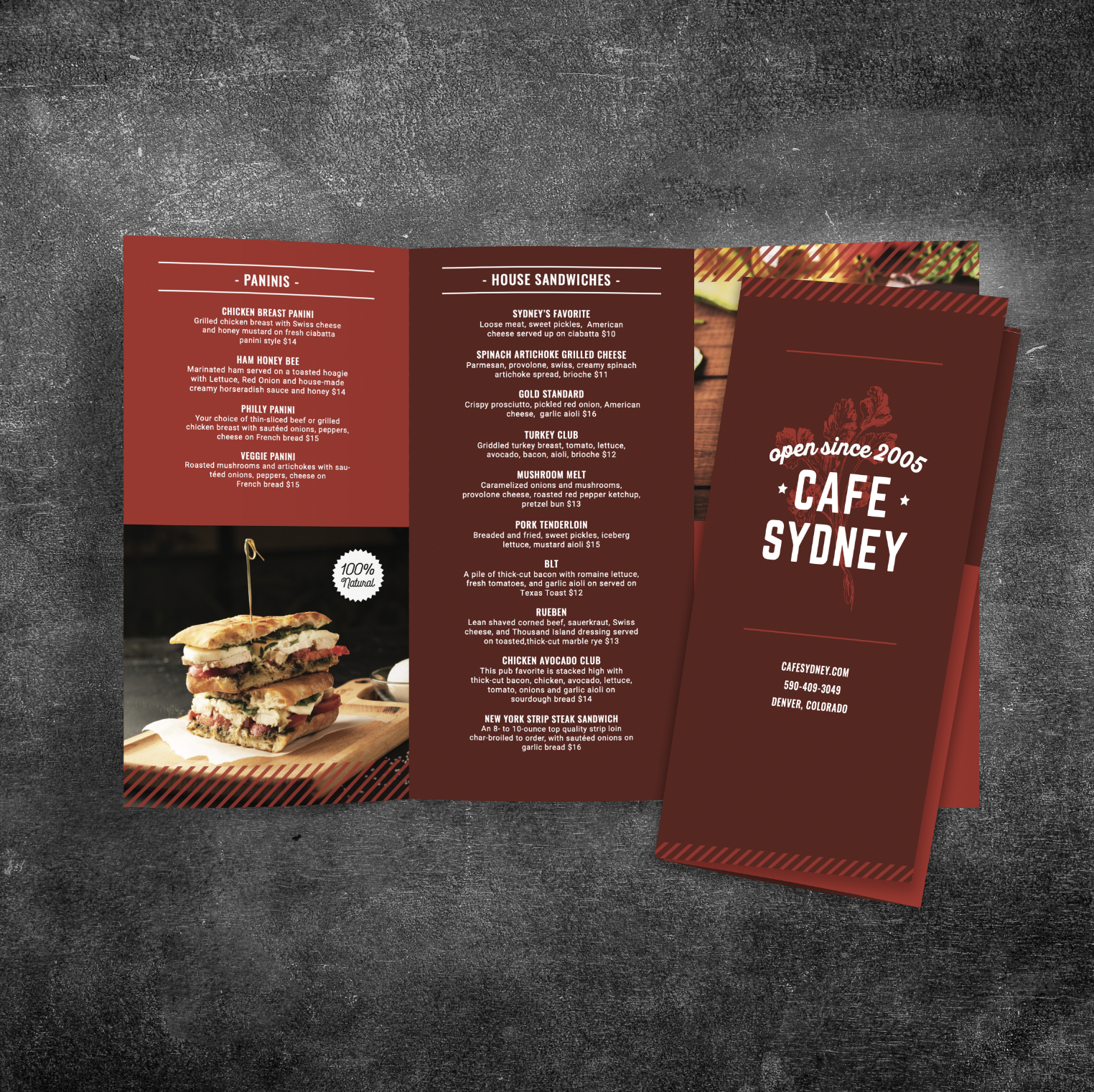 Modern Cafe Menu Template 11" x 17" Tri-Fold - TerraSlate Inc.
