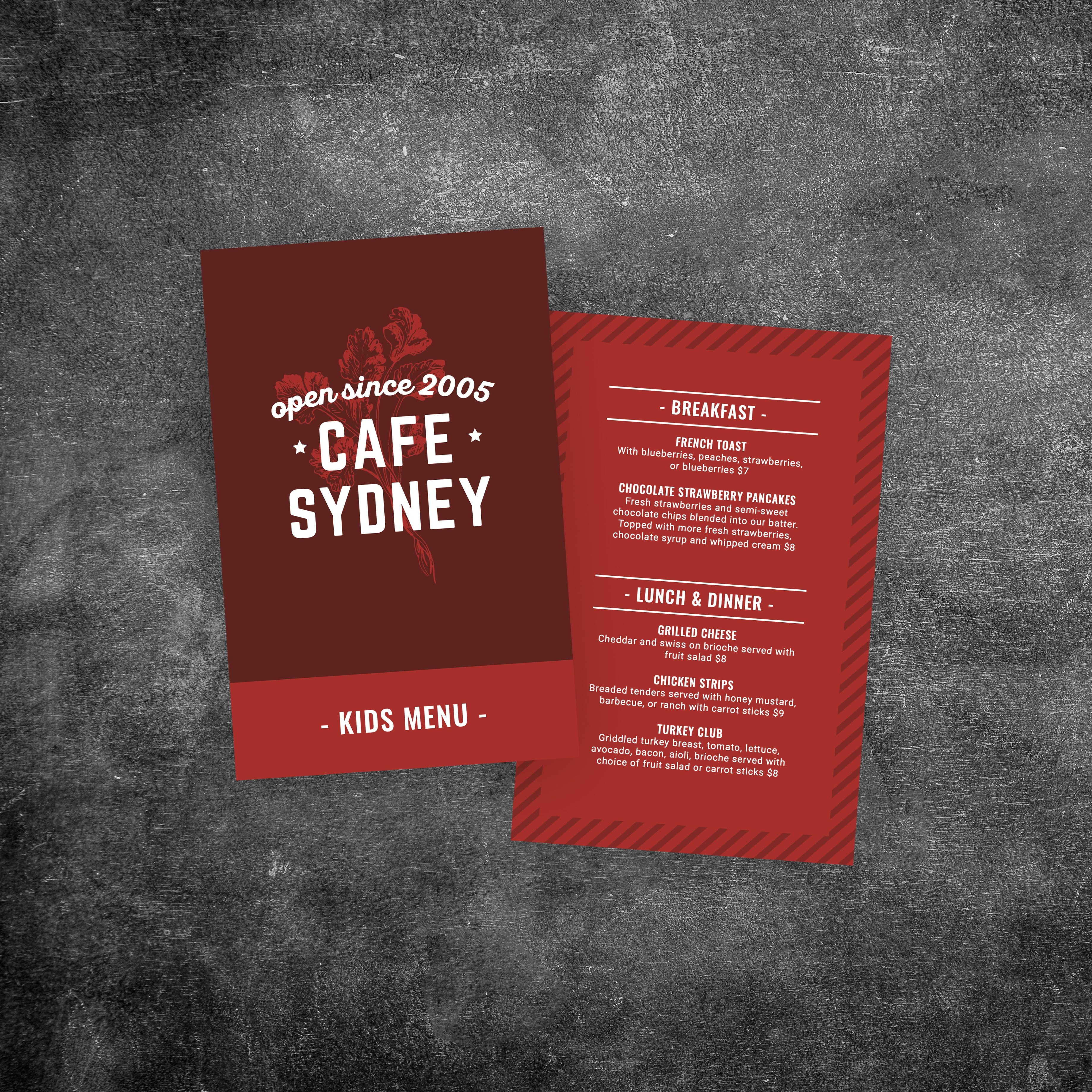 Modern Cafe Kid's Menu Template 5.5" x 8.5" - TerraSlate Inc.