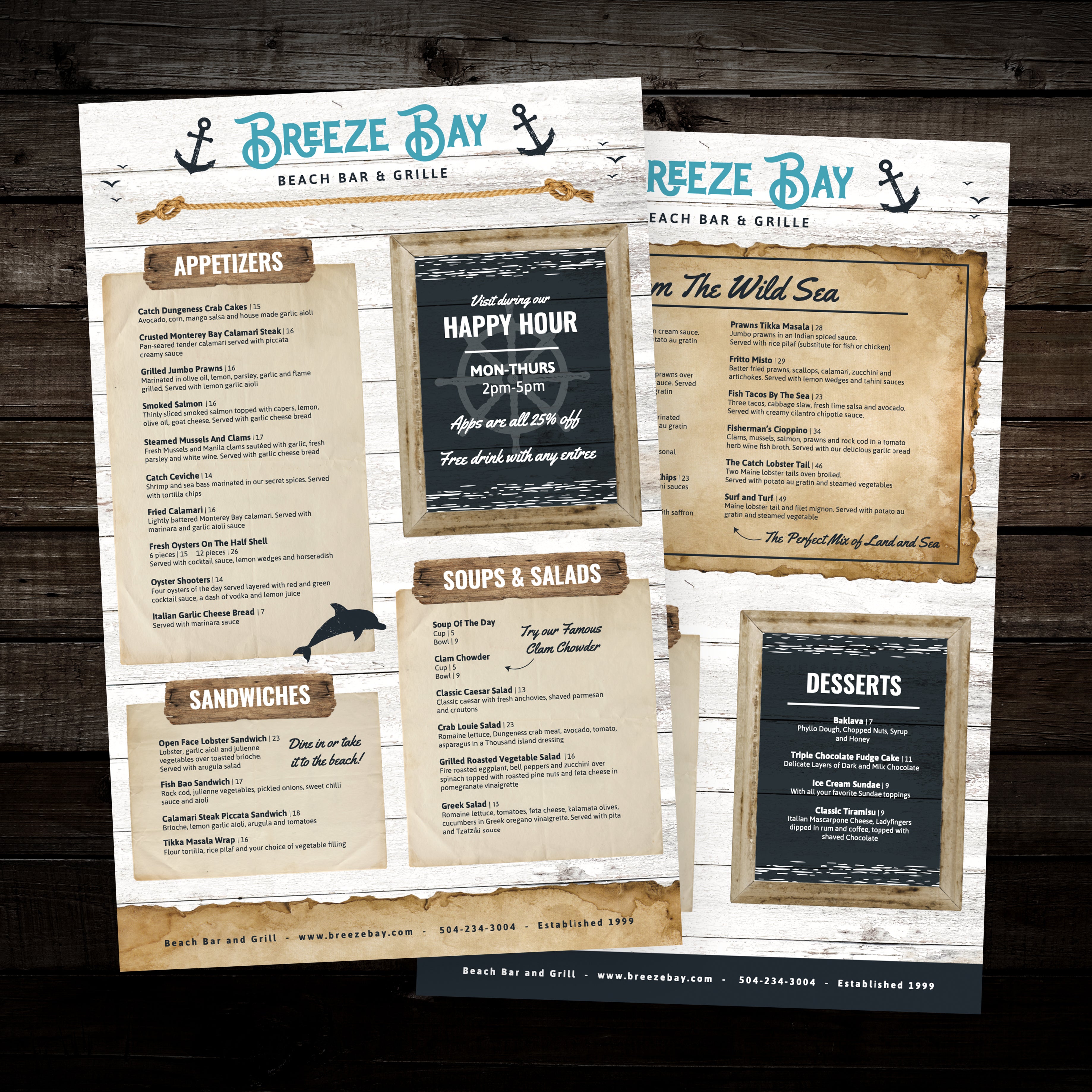 Beach Bar & Grille Menu Template 11" x 17" - TerraSlate Inc.