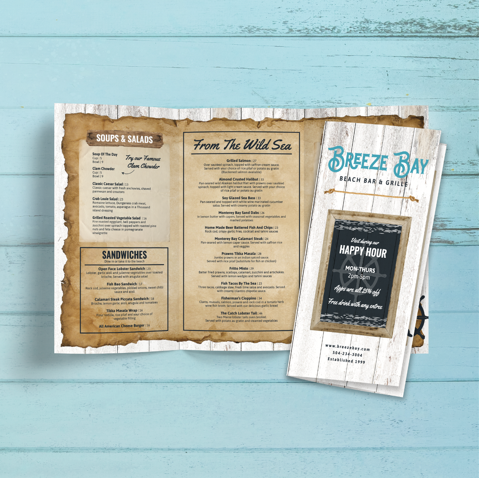 Beach Bar & Grille Menu Template 11" x 17" Tri-Fold - TerraSlate Inc.