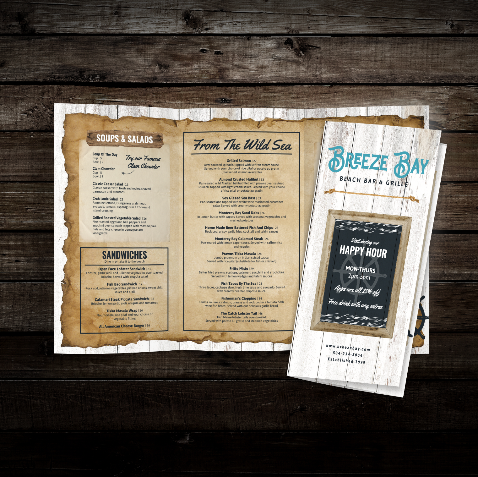 Beach Bar & Grille Menu Template 11" x 17" Tri-Fold - TerraSlate Inc.