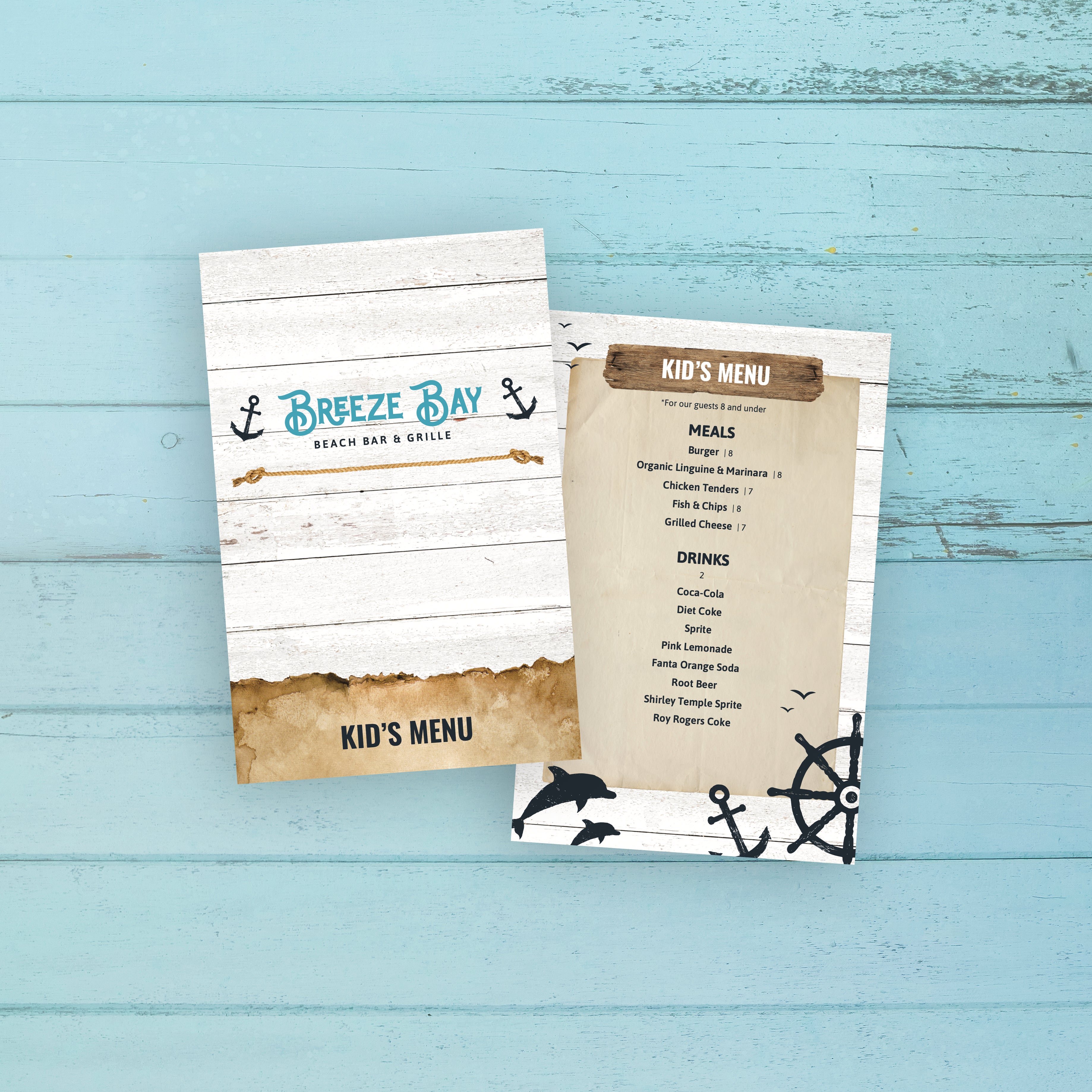 Beach Bar & Grille Kid's Menu Template 5.5" x 8.5" - TerraSlate Inc.