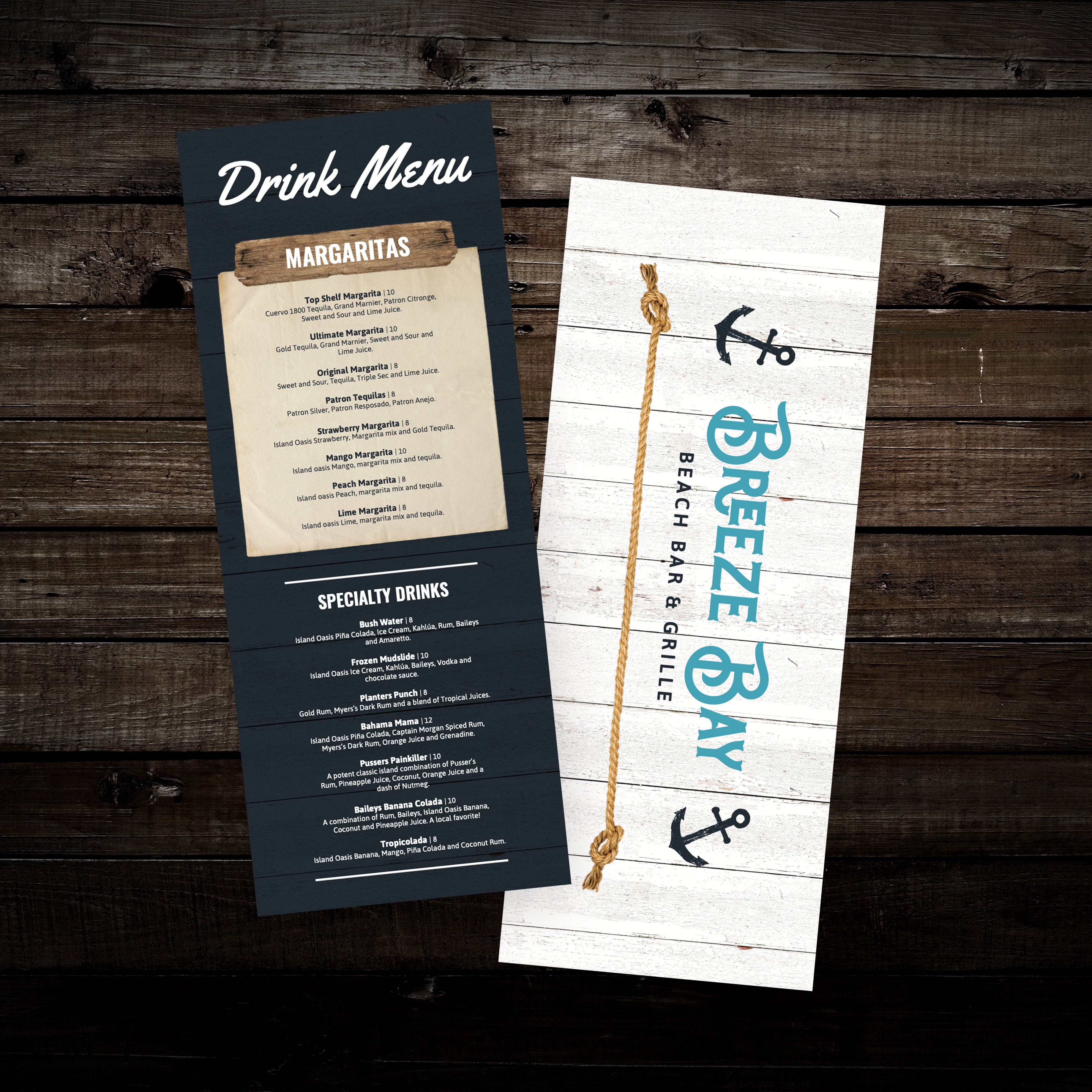 Beach Bar & Grille Menu Template 6" x 15" - TerraSlate Inc.