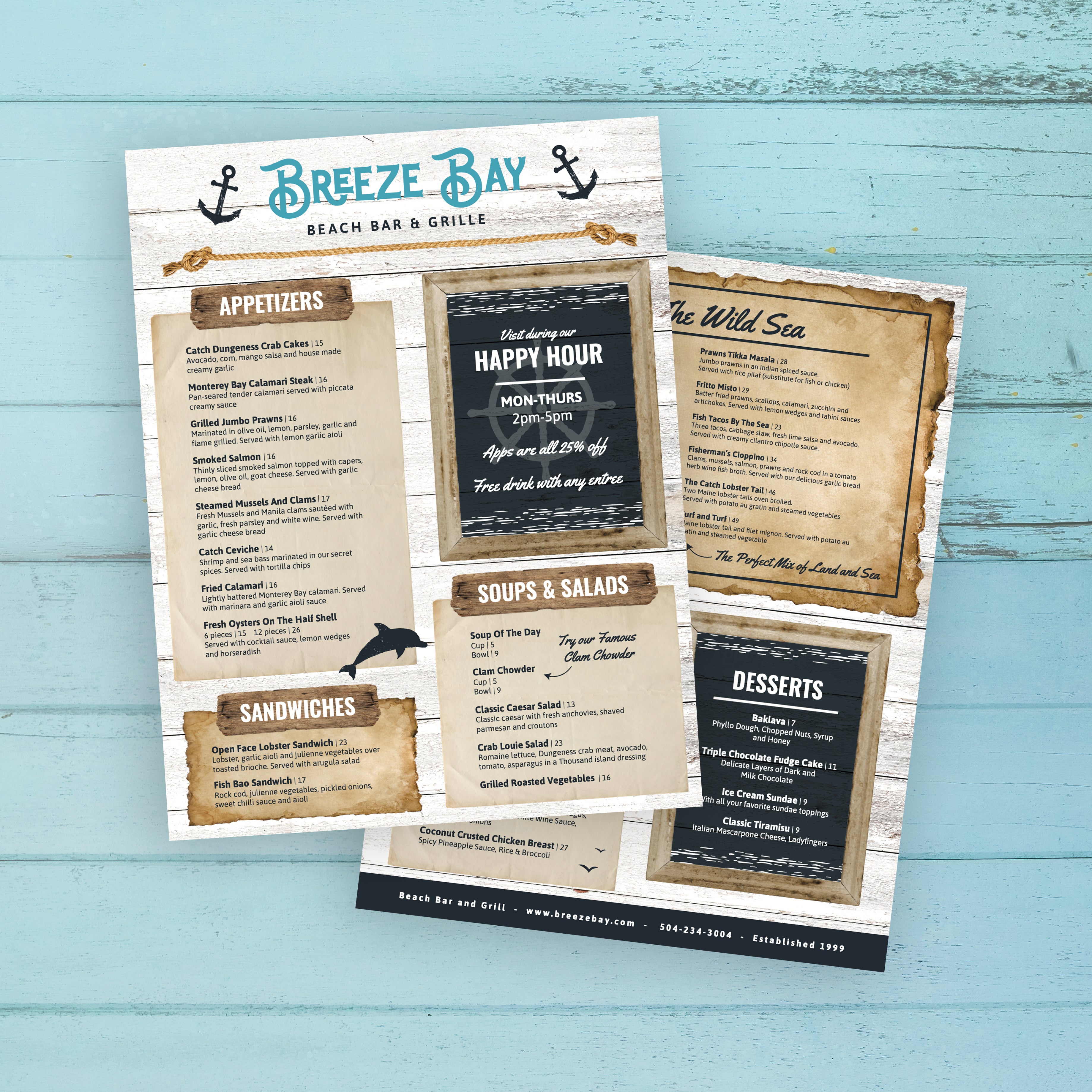 Beach Bar & Grille Menu Template 8.5" x 11" - TerraSlate Inc.
