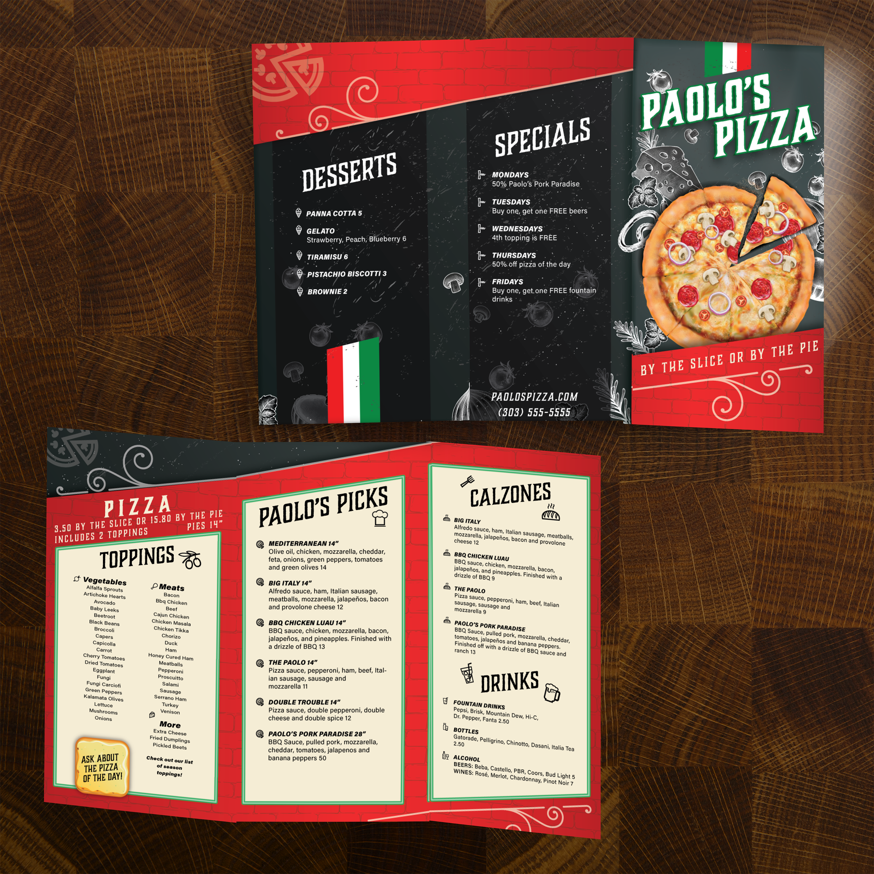 Paolo's Pizza Template 12" x 18" Trifold - TerraSlate Inc.