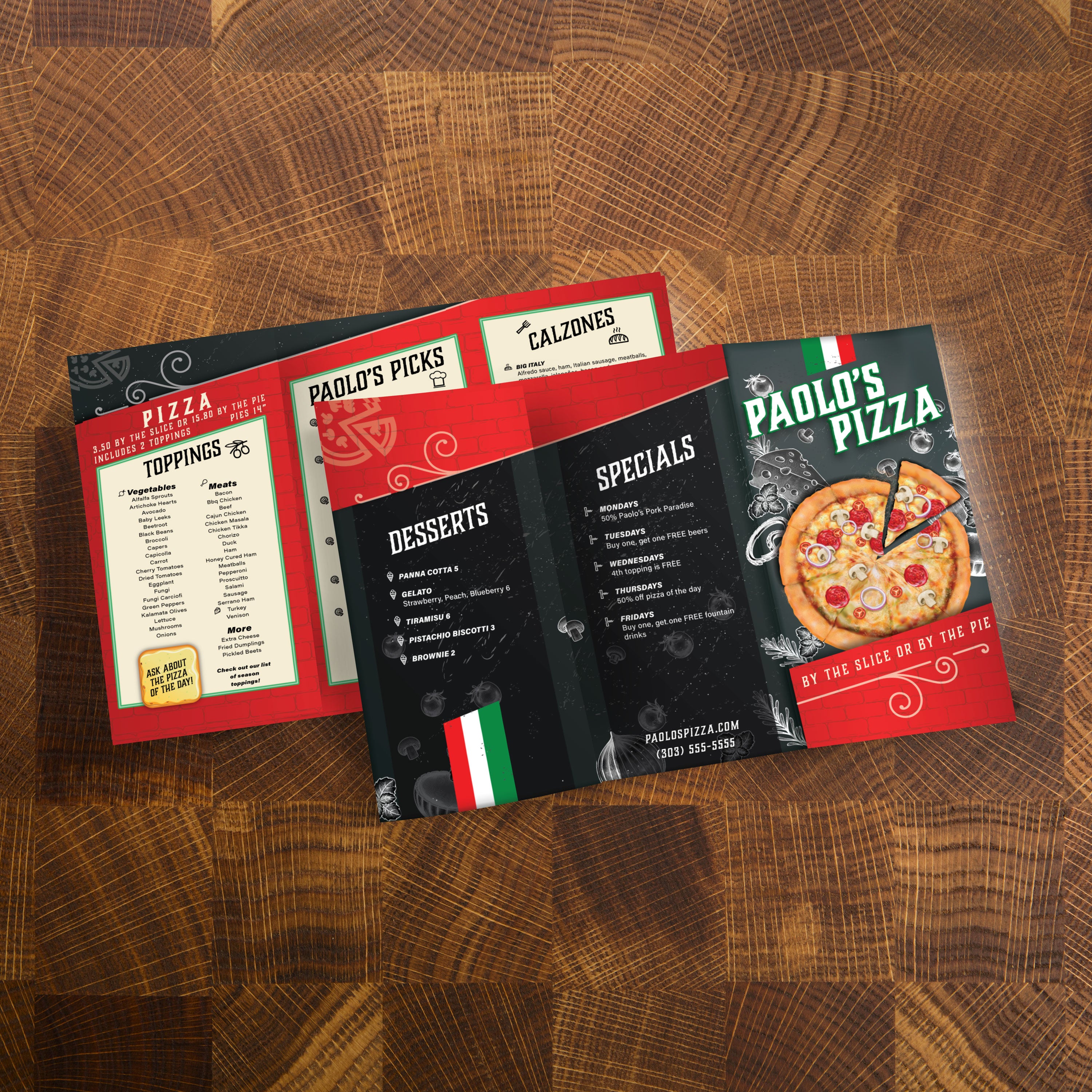 Paolo's Pizza Template 13" x 19" Trifold - TerraSlate Inc.
