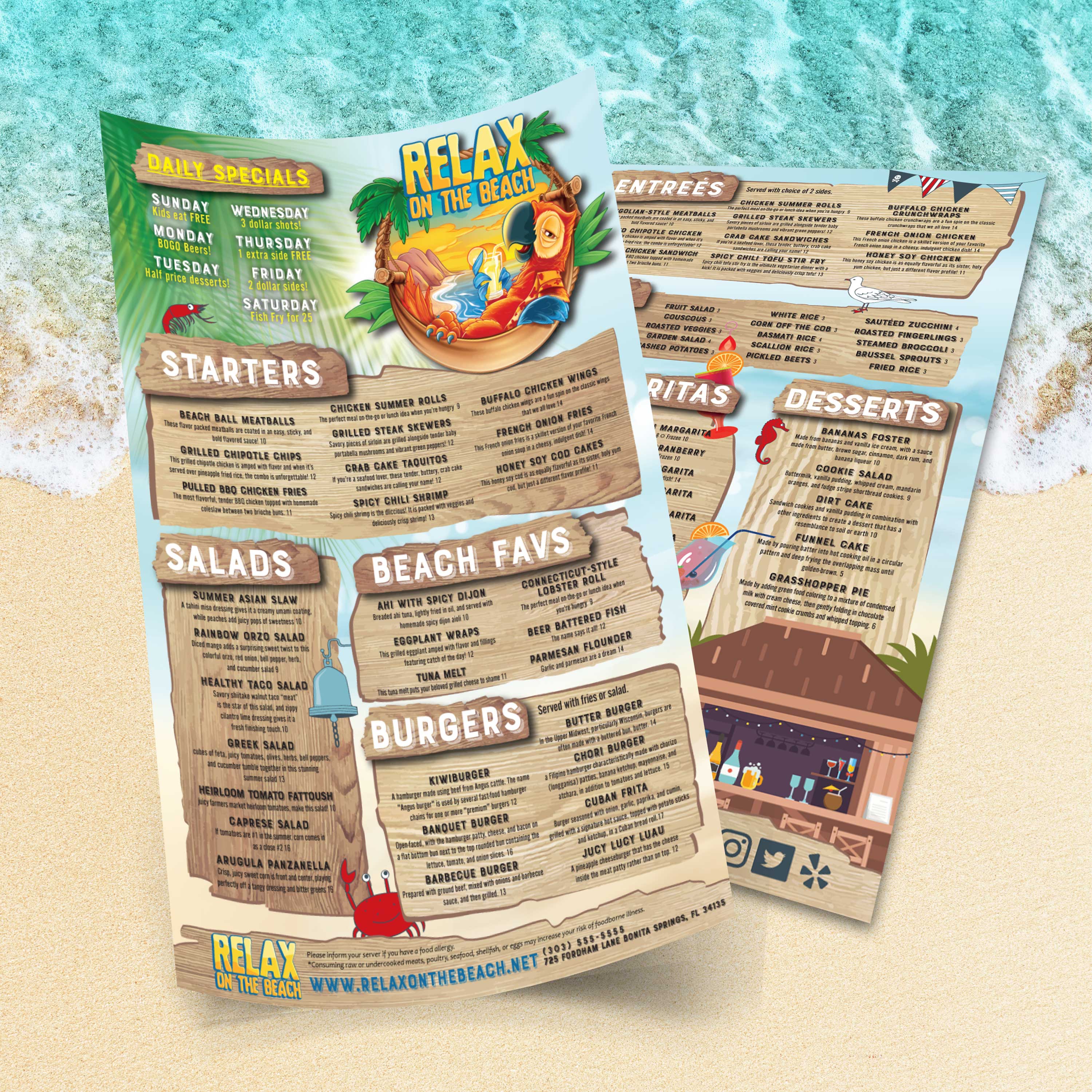 Beach Menu Template 11" x 17" - TerraSlate Inc.