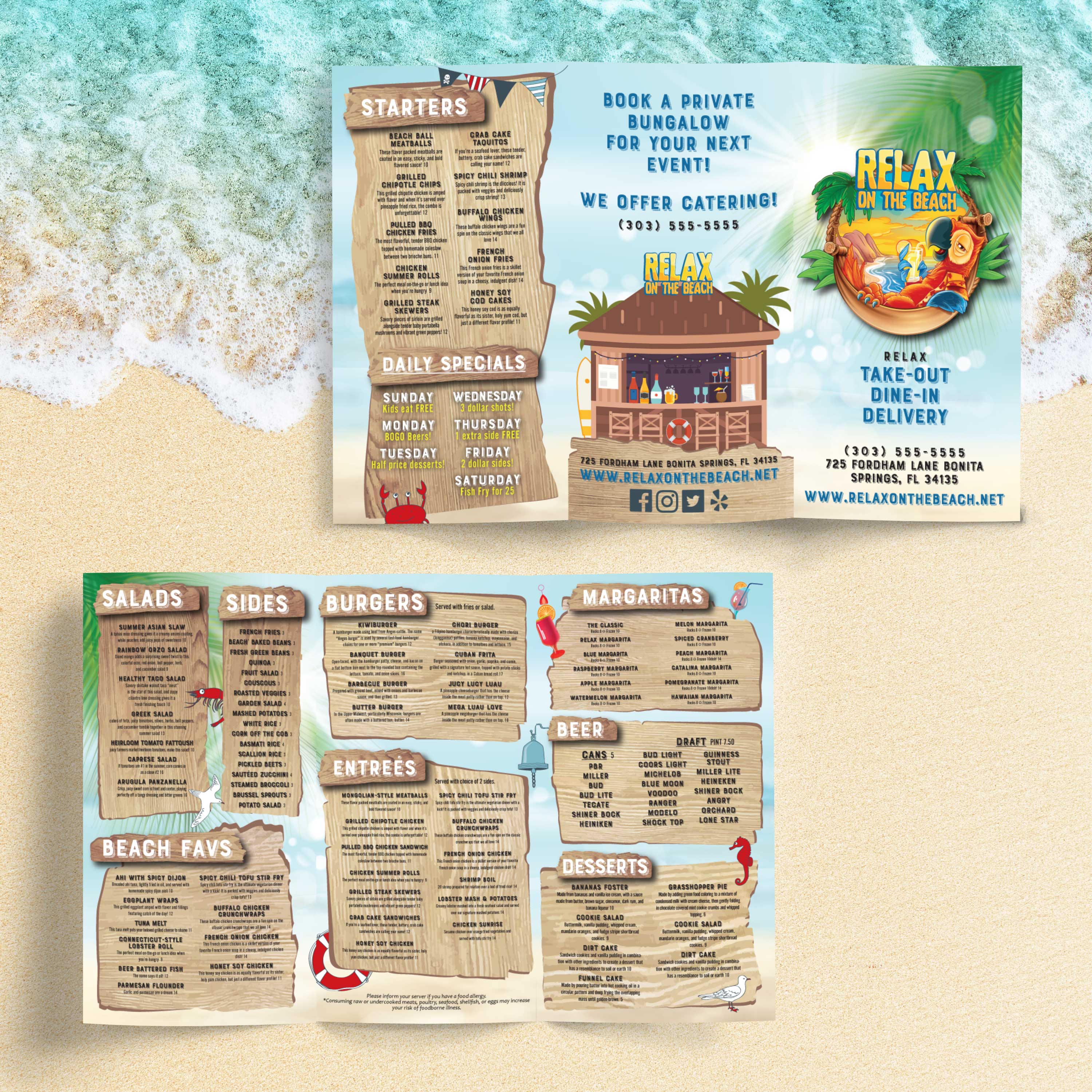 Beach Menu Template 11" x 17" Trifold - TerraSlate Inc.
